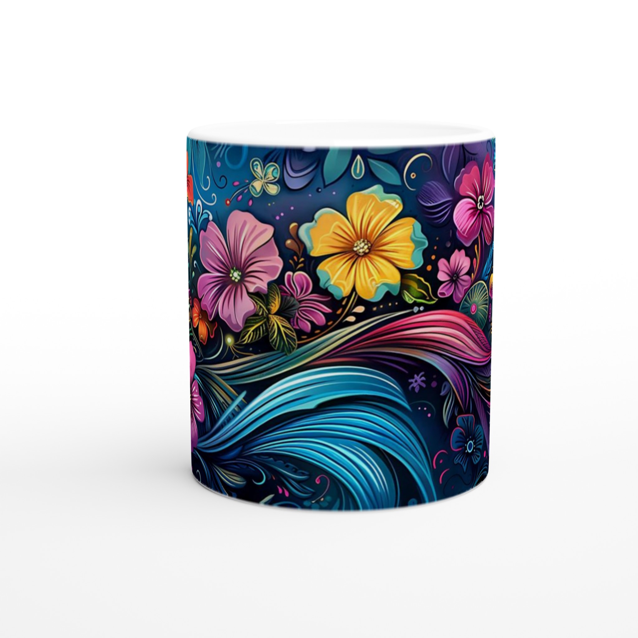 Färgsprakande Blomstermugg – 11oz Keramikmugg med Livfull Konst & Valfri Färg 8 2554c79c-bcf2-4644-81ed-6003241641ef