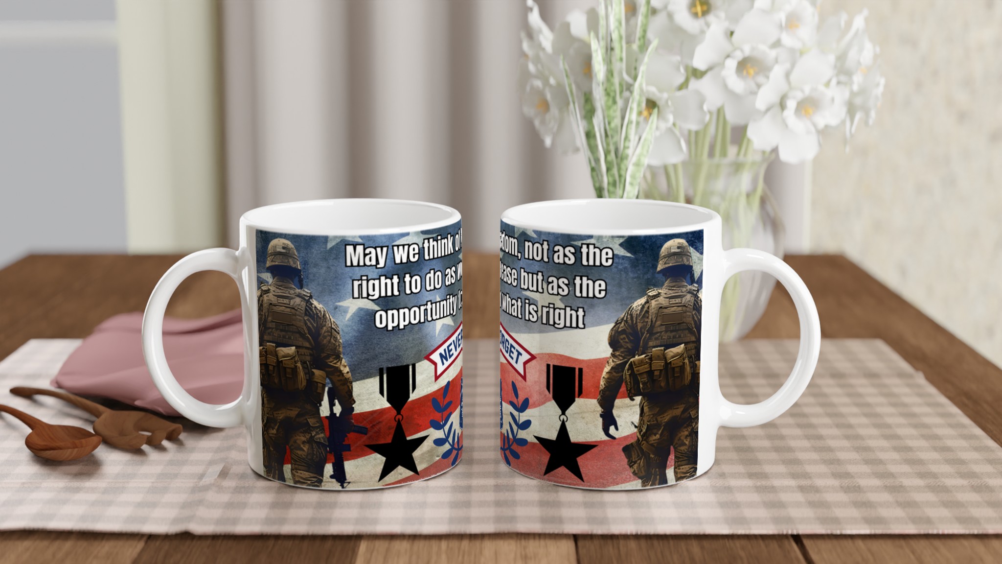 Vit 11oz keramisk mugg med patriotic Never Forget-motiv – välj bland sju kraftfulla färger 10 255612fa-c496-479a-b413-9833e452377b