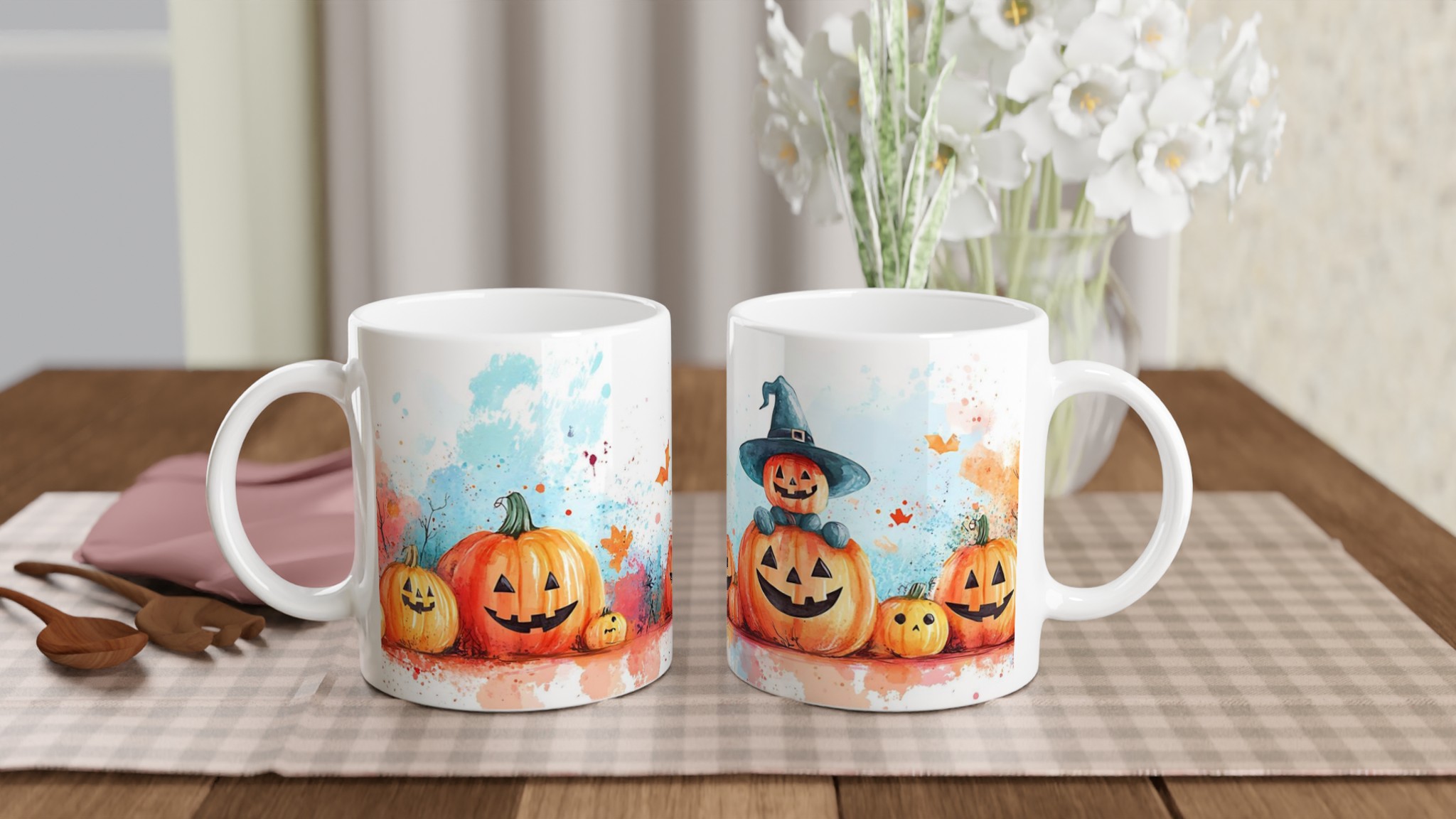 Lekfull Halloween Pumpa Mugg - Keramisk Kopp med Akvarell-inspirerad Design i Ditt Val av Färg 10 2568bfdd-de96-4183-93f8-cdc8e3fc027e