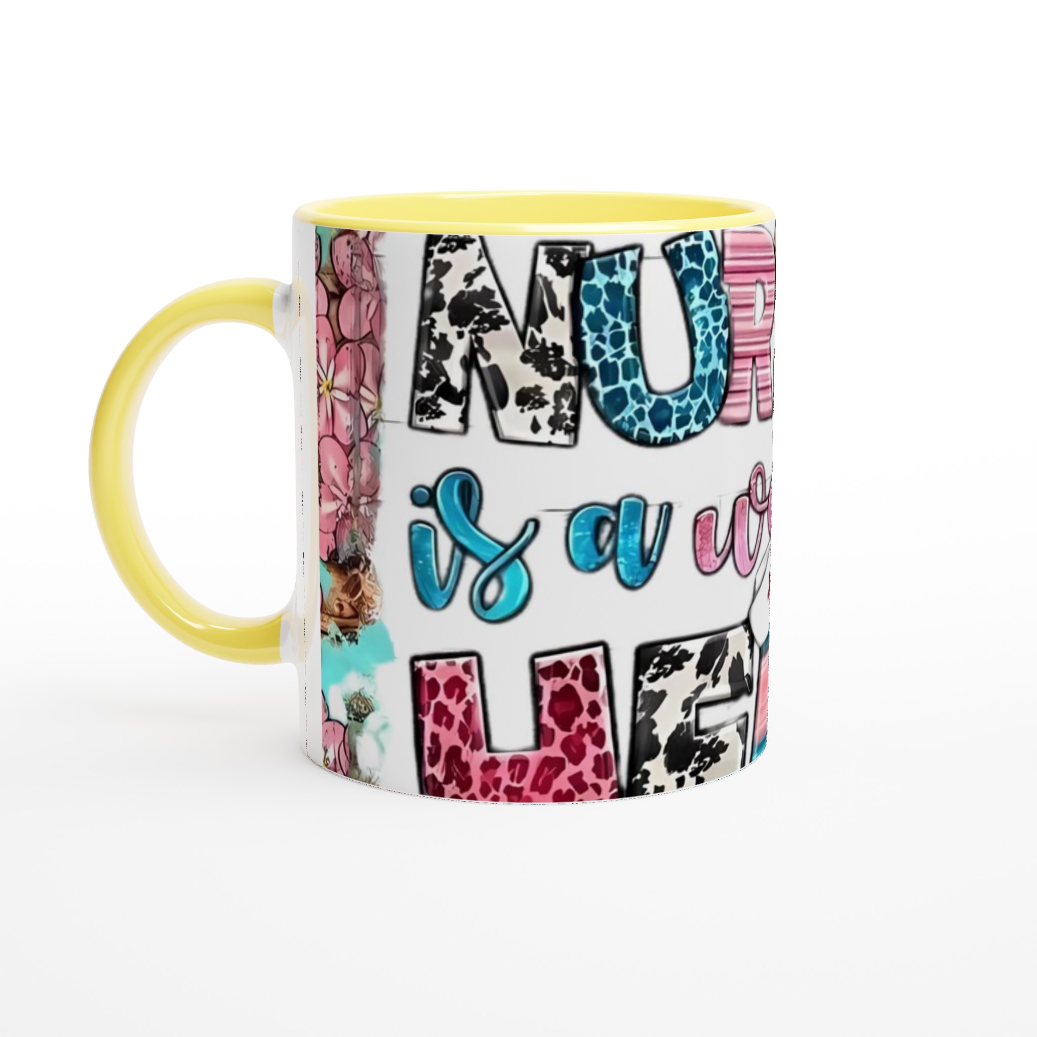 Vit 11oz keramisk mugg med livfull 'Nursing is a Work of Heart'-design i flera färgstarka varianter 3 257c4e65-c42d-4476-a223-c067d3d87c2c