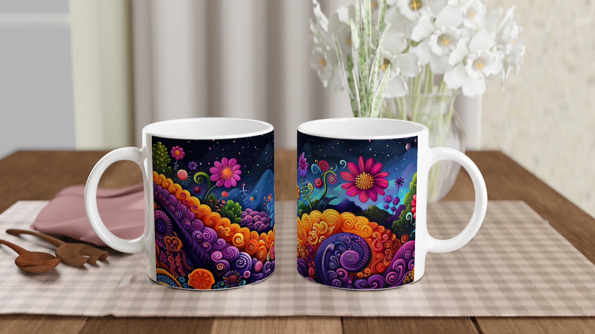 Psykedelisk Blomsterdröm Mugg - 11oz Keramikmugg i Livfulla Färger för Kaffe & Te 10 25e4778a-b9f8-489e-9f43-cb35c4a33861