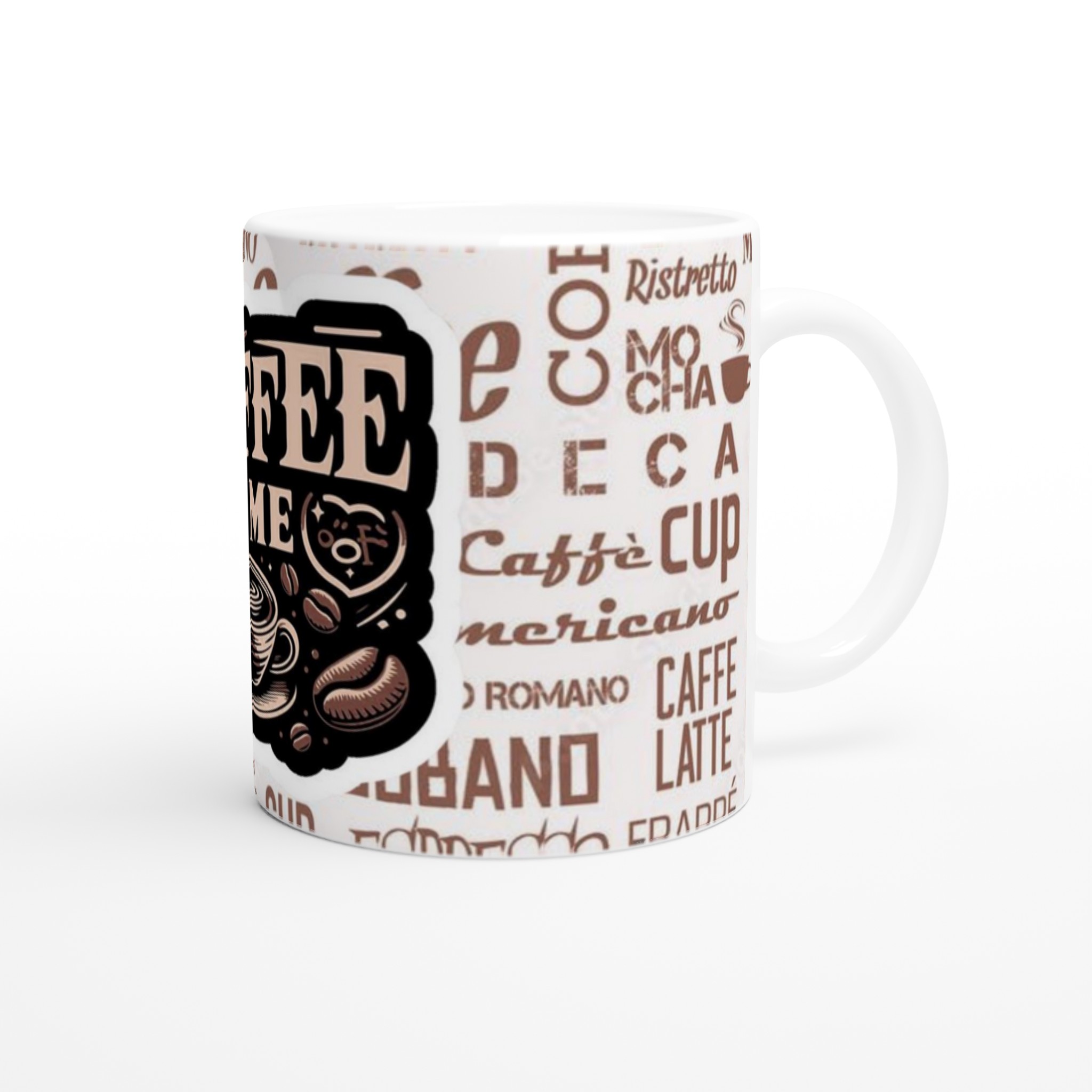 Vit 11oz keramisk mugg med ”Coffee Time”-design i tidlöst kaffeinspirerat uttryck 9 25f67519-b29e-416c-bb22-290e6056c170