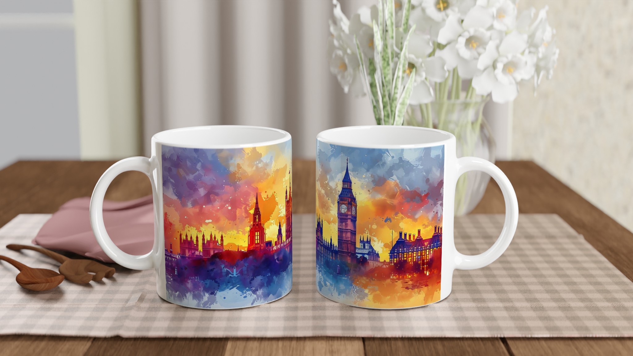 London Watercolor Skyline 11oz Keramisk Mugg - Välj bland flera livfulla färger 10 2605e171-f5bc-4fdd-a456-d26a378652ec