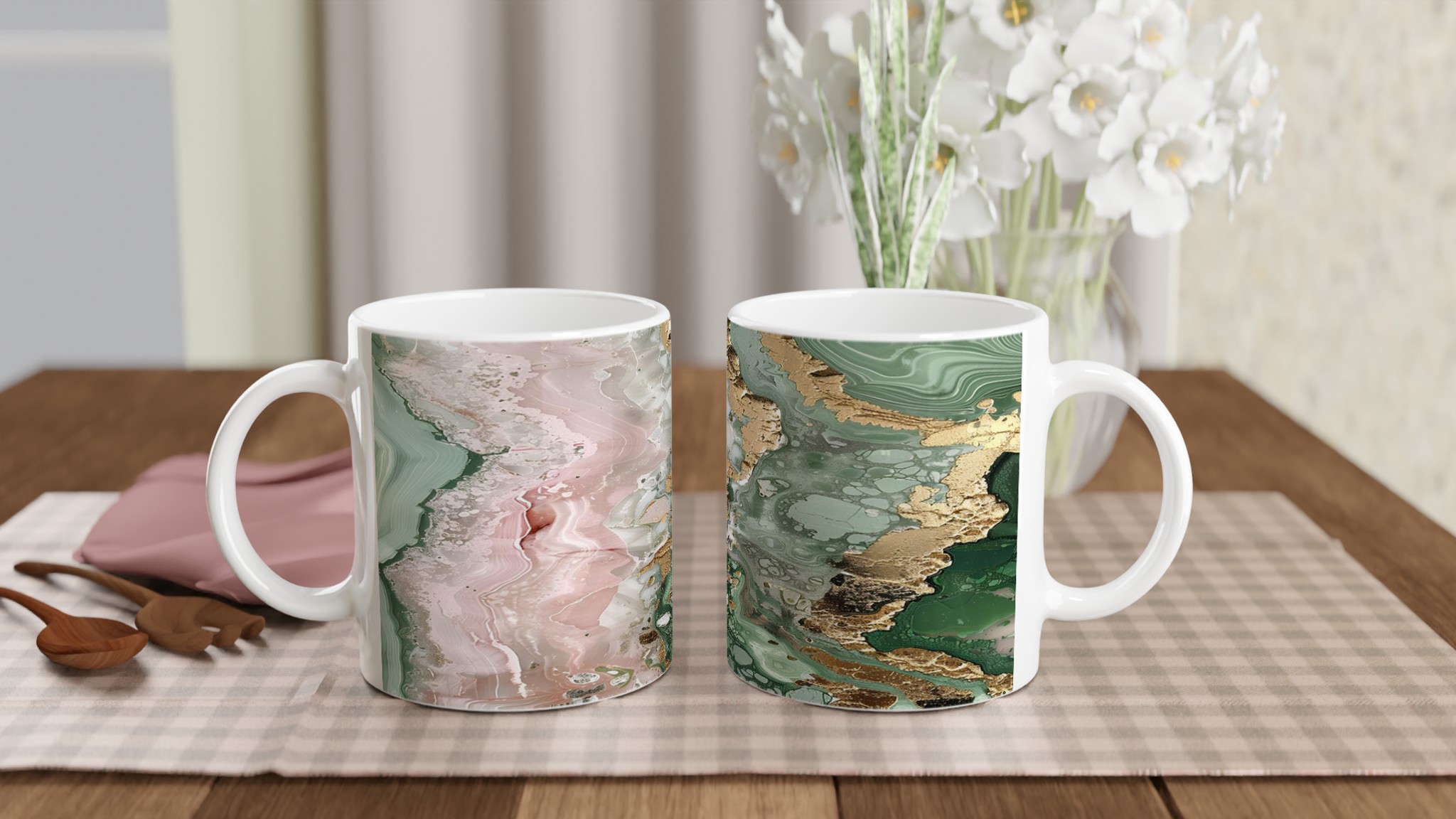 Abstrakt Marmor Mugg – Konstnärlig Design i Rosa, Grön & Guld – 11oz Keramisk Kaffekopp 10 2607e72b-f185-4504-92a9-7f3f8efb734f