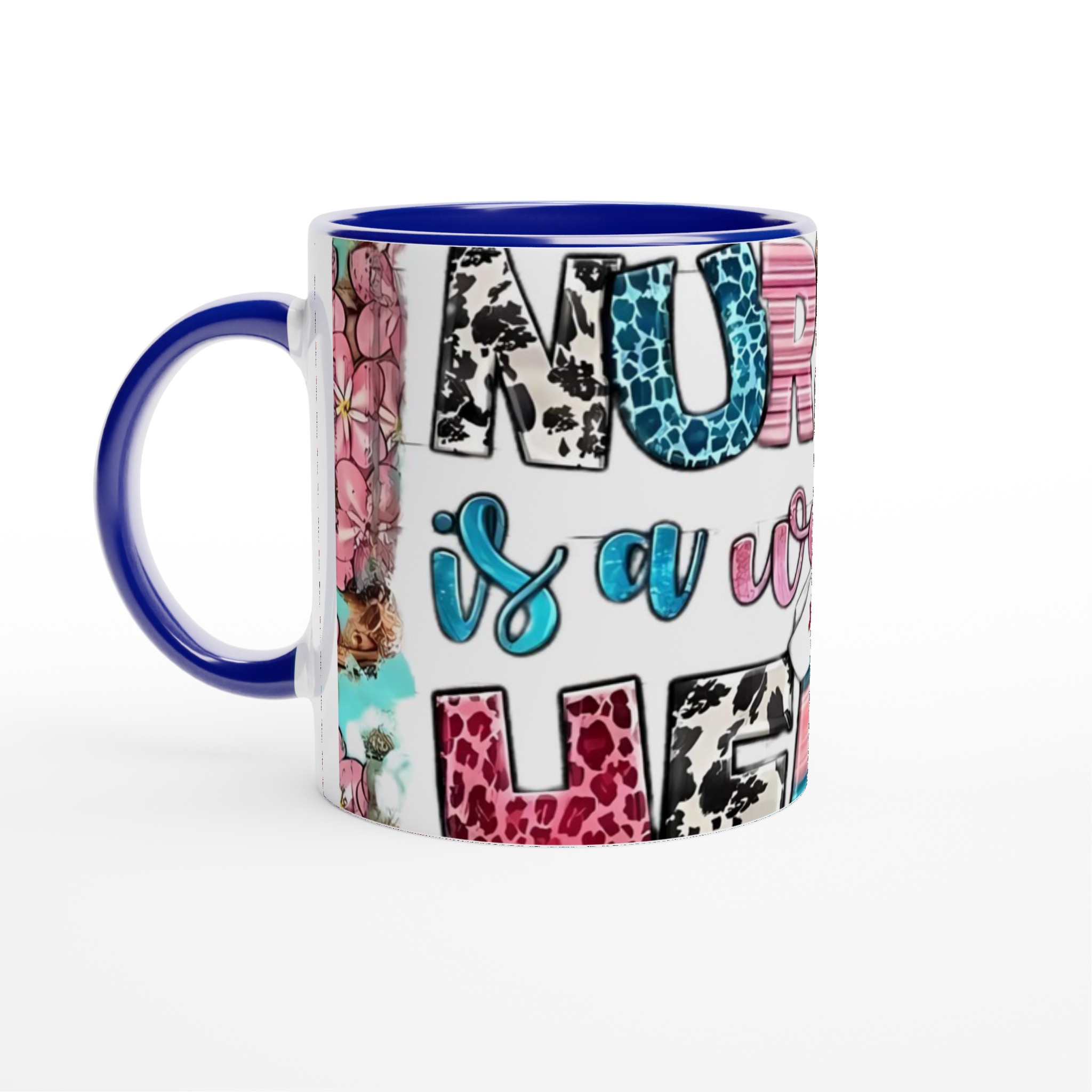 Vit 11oz keramisk mugg med livfull 'Nursing is a Work of Heart'-design i flera färgstarka varianter 2 2658a536-5334-443f-88a9-fc932ea8e437