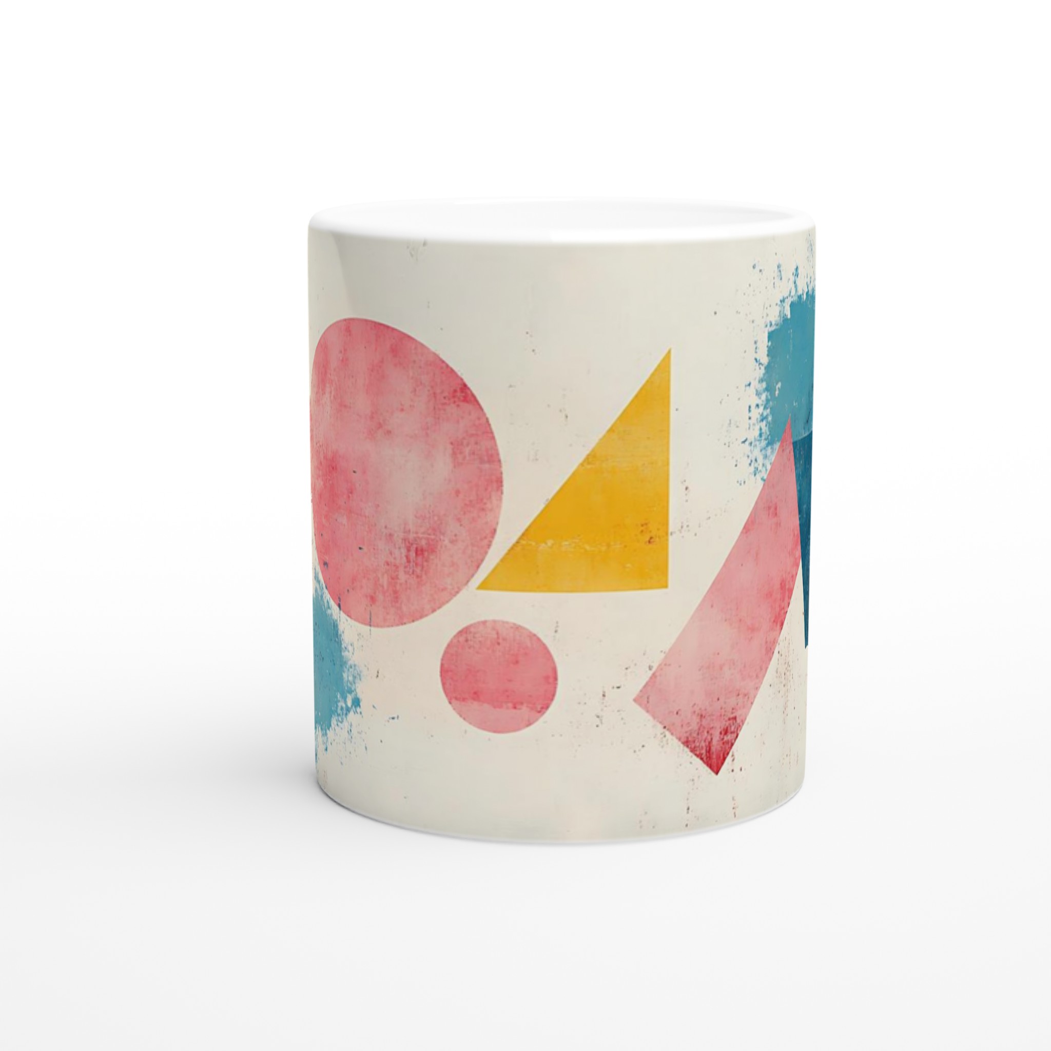 Abstrakt Geometri 11oz Keramikmugg – Konstnärlig Färgexplosion i Rosa, Blått och Gult 8 2668fbcc-ec80-4563-a5d5-78877c9a7988