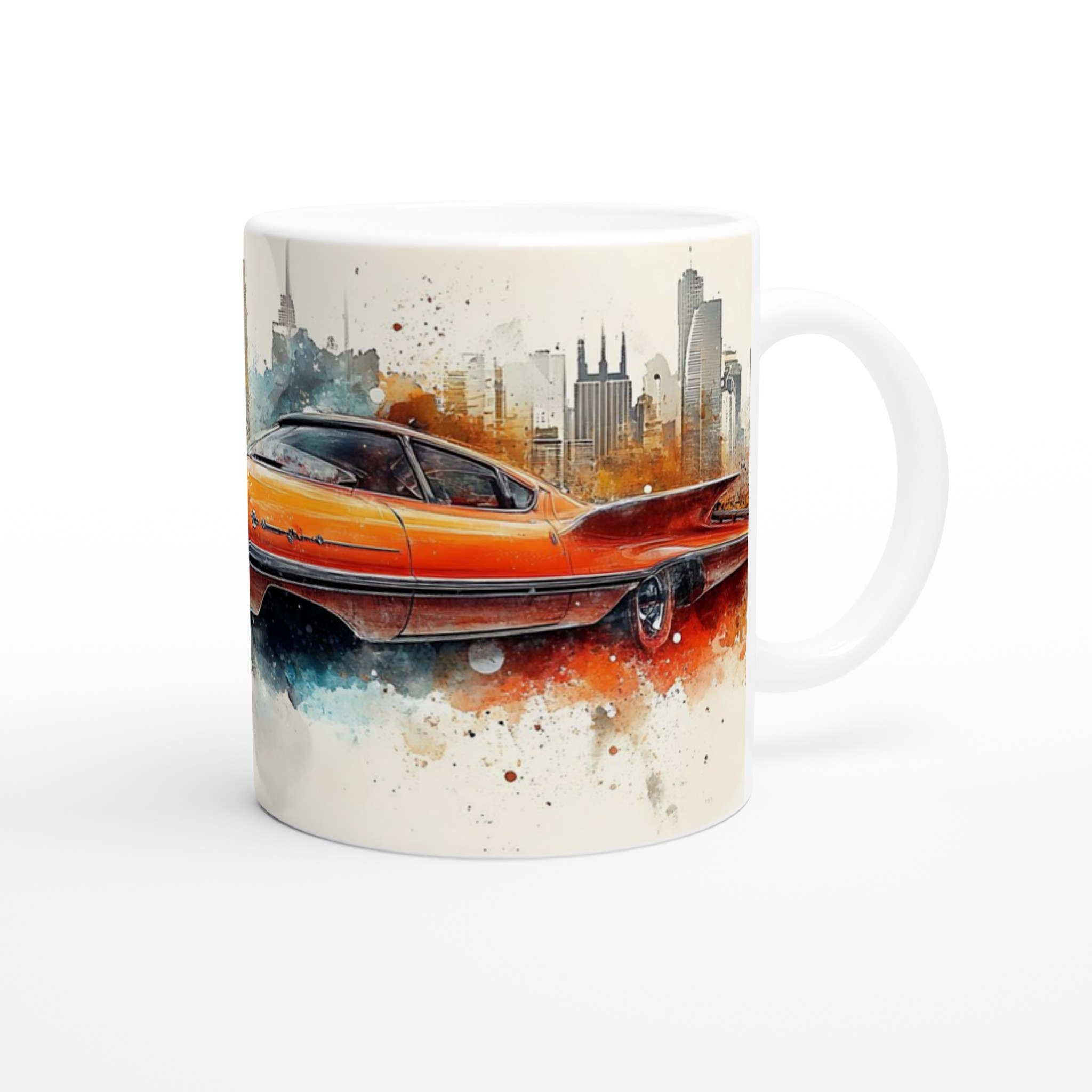 Retro Road Trip: Vibrant Watercolor Classic Car Mugg - 11oz Keramisk Kaffemugg i ditt val av 7 färger 9 2695b481-df78-4ce1-b4b6-f7760290e18e