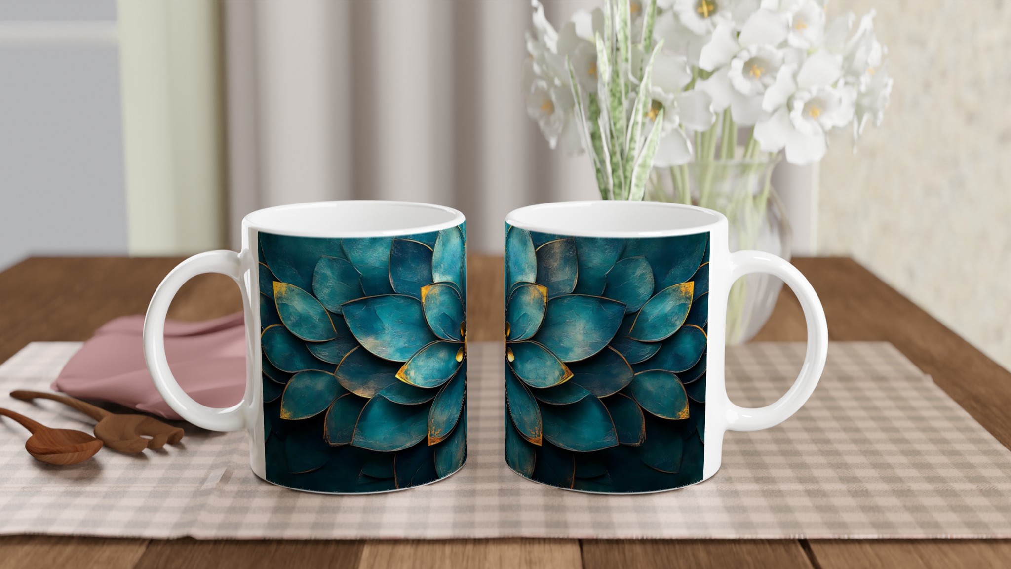 Lyxig Lotusmugg – Blågrön & Guld Keramisk Kaffemugg, 11oz – Välj din färg! 11 26fb2a4f-ae1d-480a-b09b-523985c76521