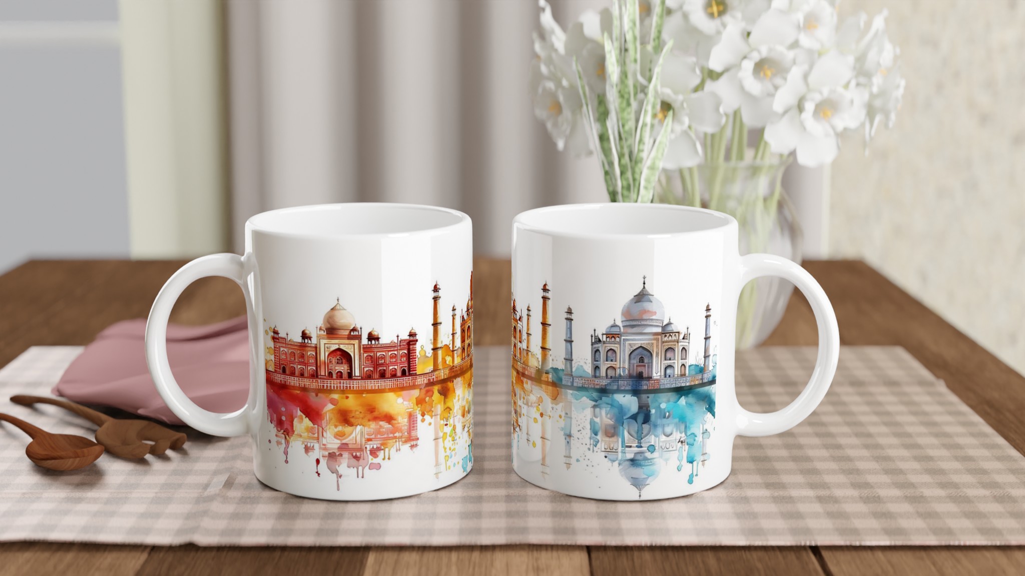Vattenfärg Taj Mahal Mugg – Indiska Monument i Livliga Nyanser – Välj Din Färg! 10 270cd4eb-1366-4cb8-894d-0888fb53d1ca