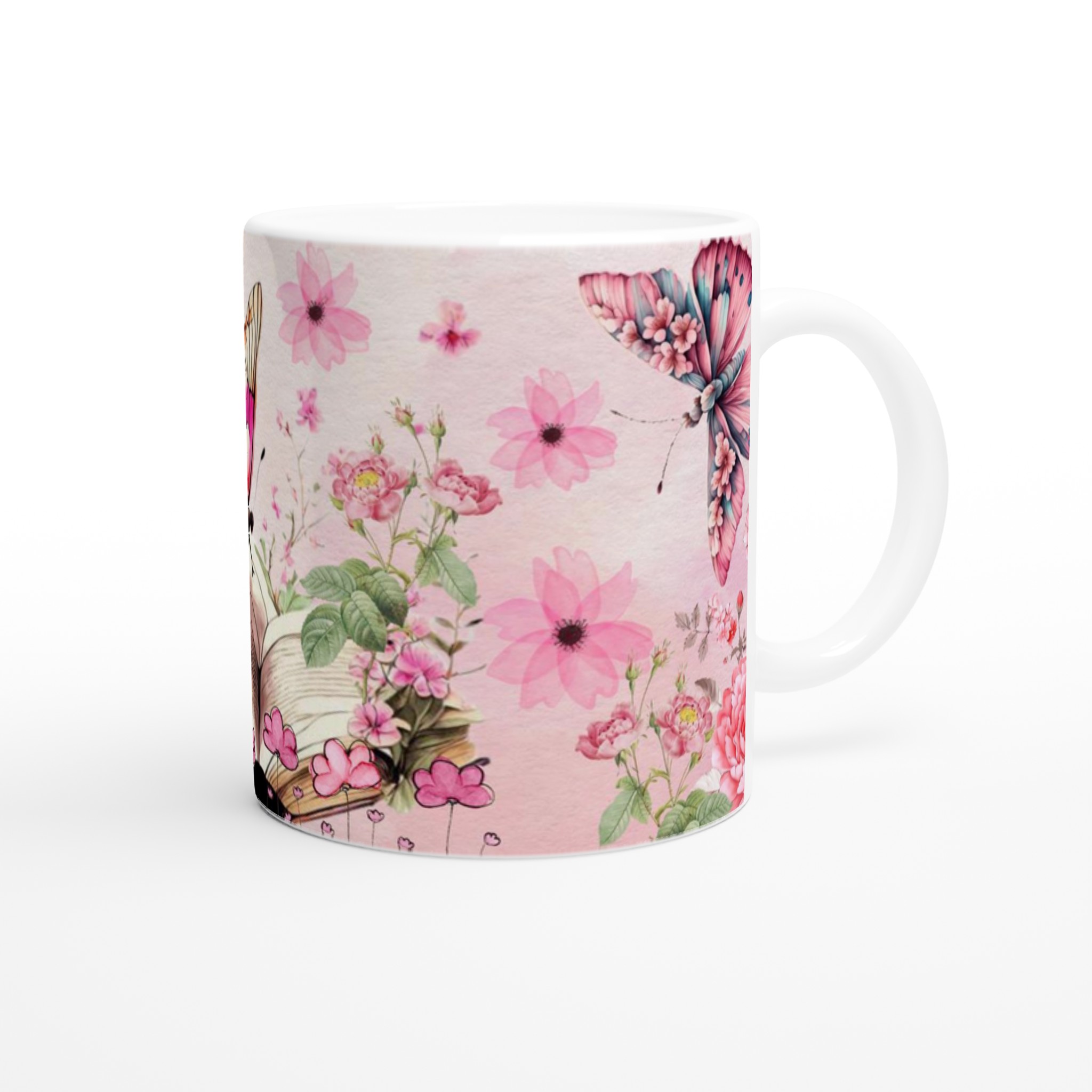 Vit 11oz keramisk mugg med blomstrande fjärilsmotiv – välj bland flera färgstarka keramiska nyanser 9 274bd446-3380-400b-aa36-82c805068bb4