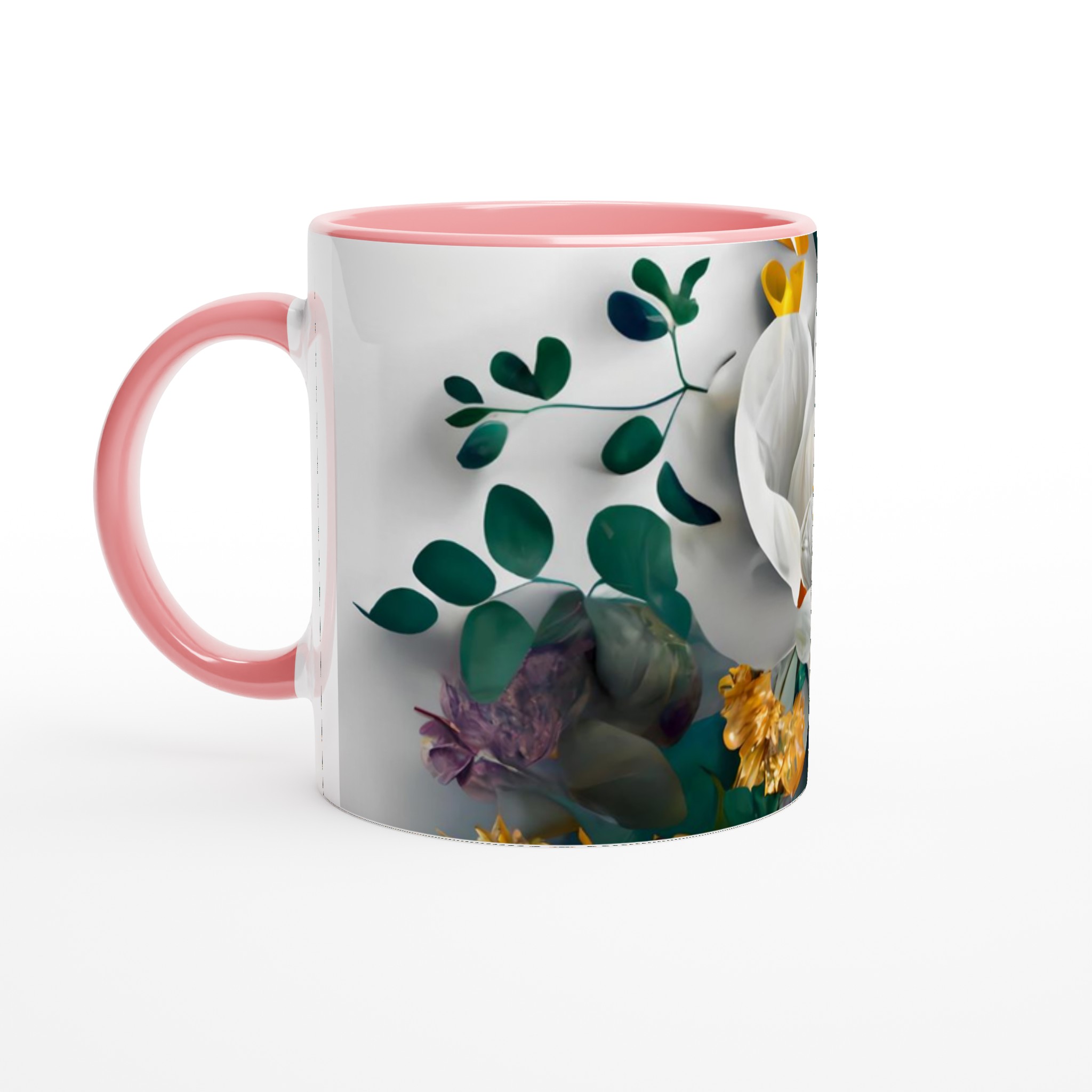 Vit 11oz keramisk mugg med elegant blommönster i sju färgstarka nyanser 6 2761612f-69fa-46af-87f4-fa8cb6d7228c