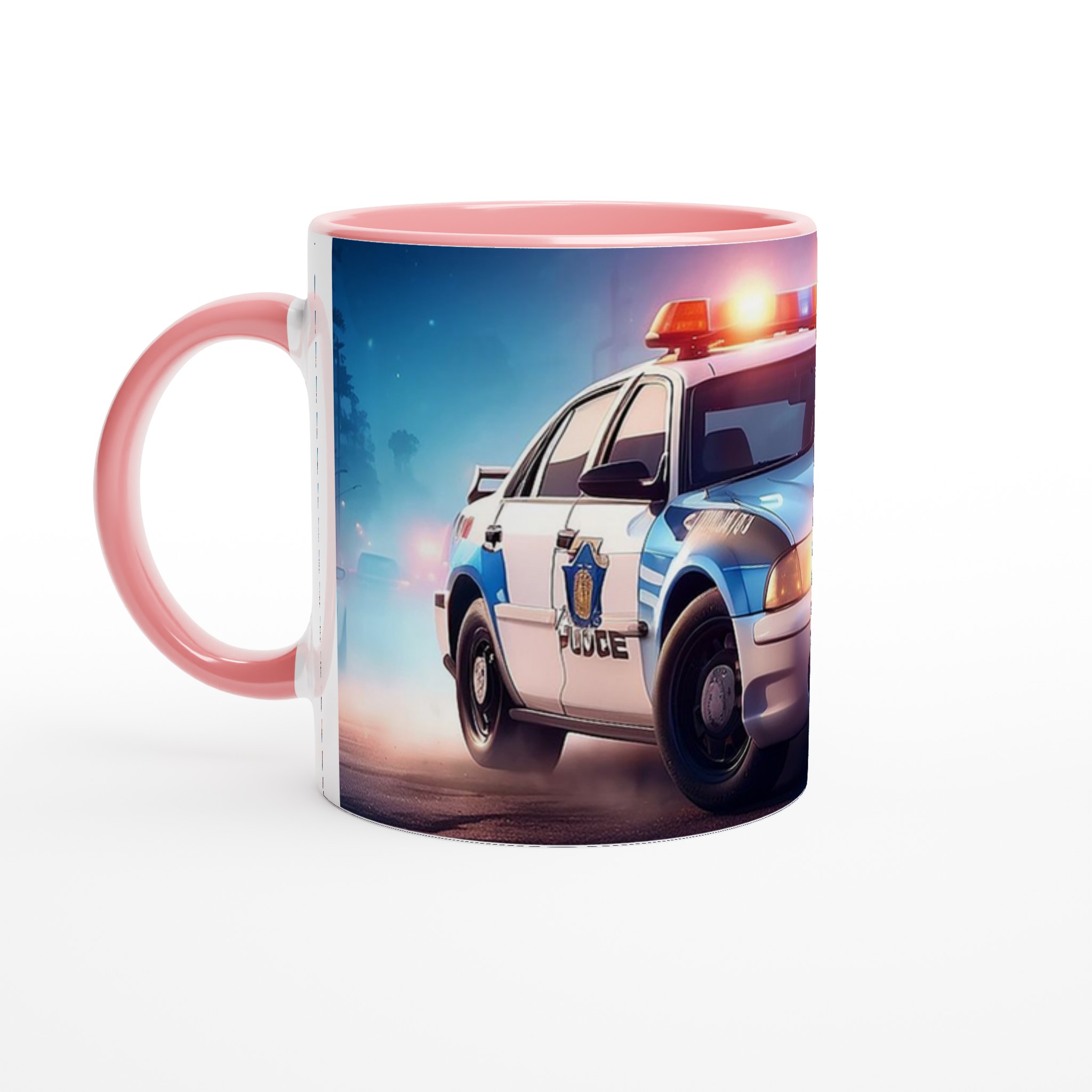 Vit 11oz keramisk mugg med dramatisk polisbil-design i sju färgstarka keramiska nyanser 6 2788ffda-b178-4f99-8ce0-c6ba69bc63c7