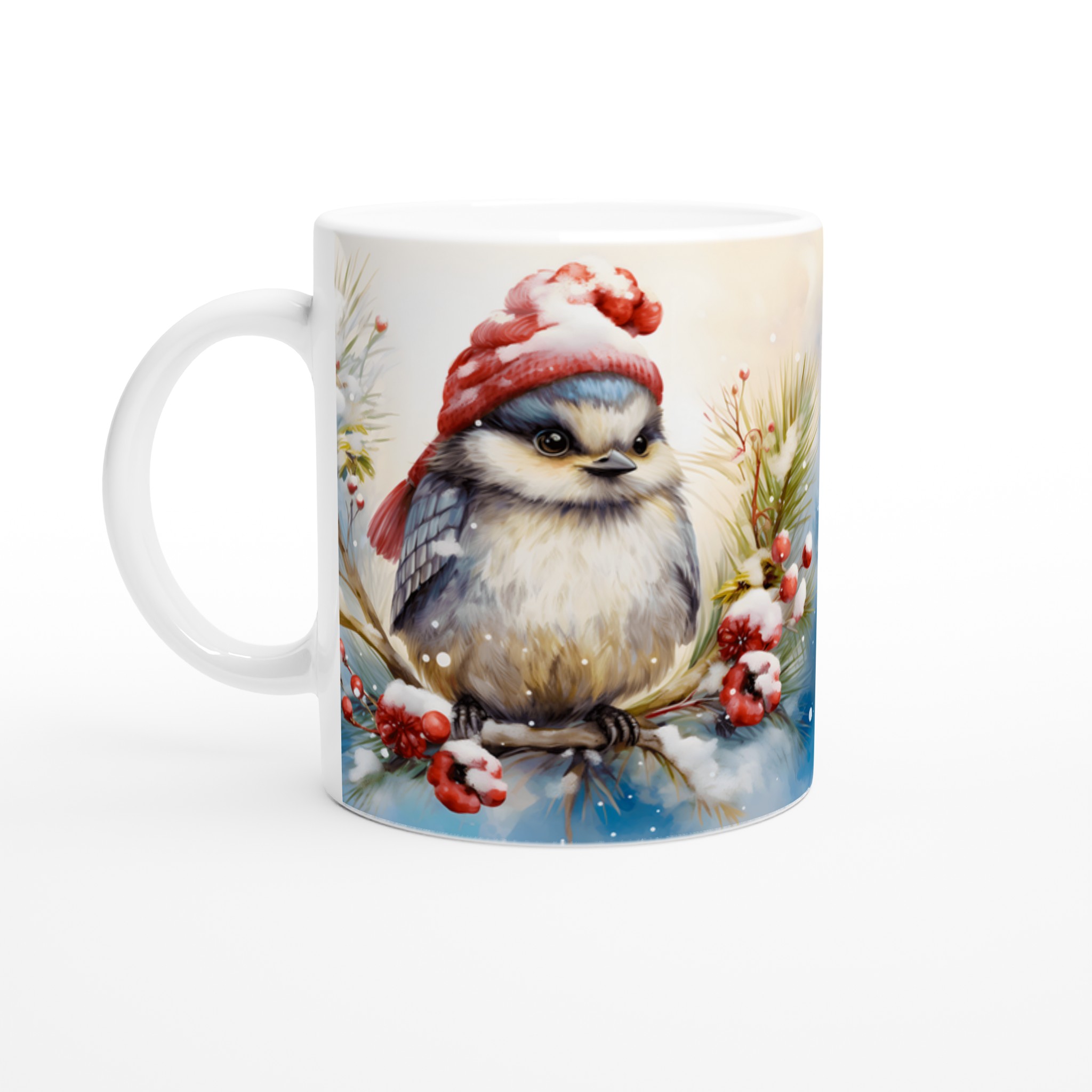 Vinterfågel Keramikmugg - Charmig design med tomteluva och snöiga bär, tillgänglig i 7 färger 1 2789a4ab-4e59-4724-91a9-a2a05e330764
