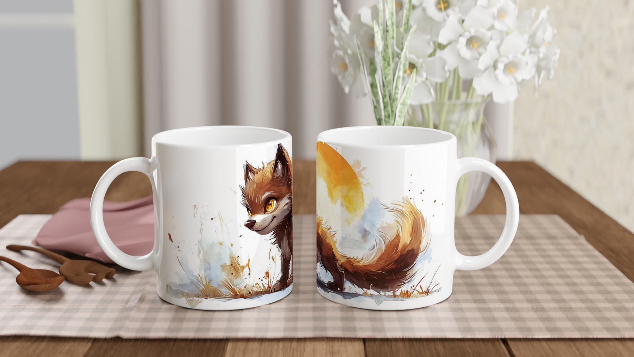 Söt Räv Akvarell Mugg - 11oz Keramisk Kaffemugg i Din Favoritfärg 10 27dbfd10-16c8-45f9-987b-97b0c3f6380f