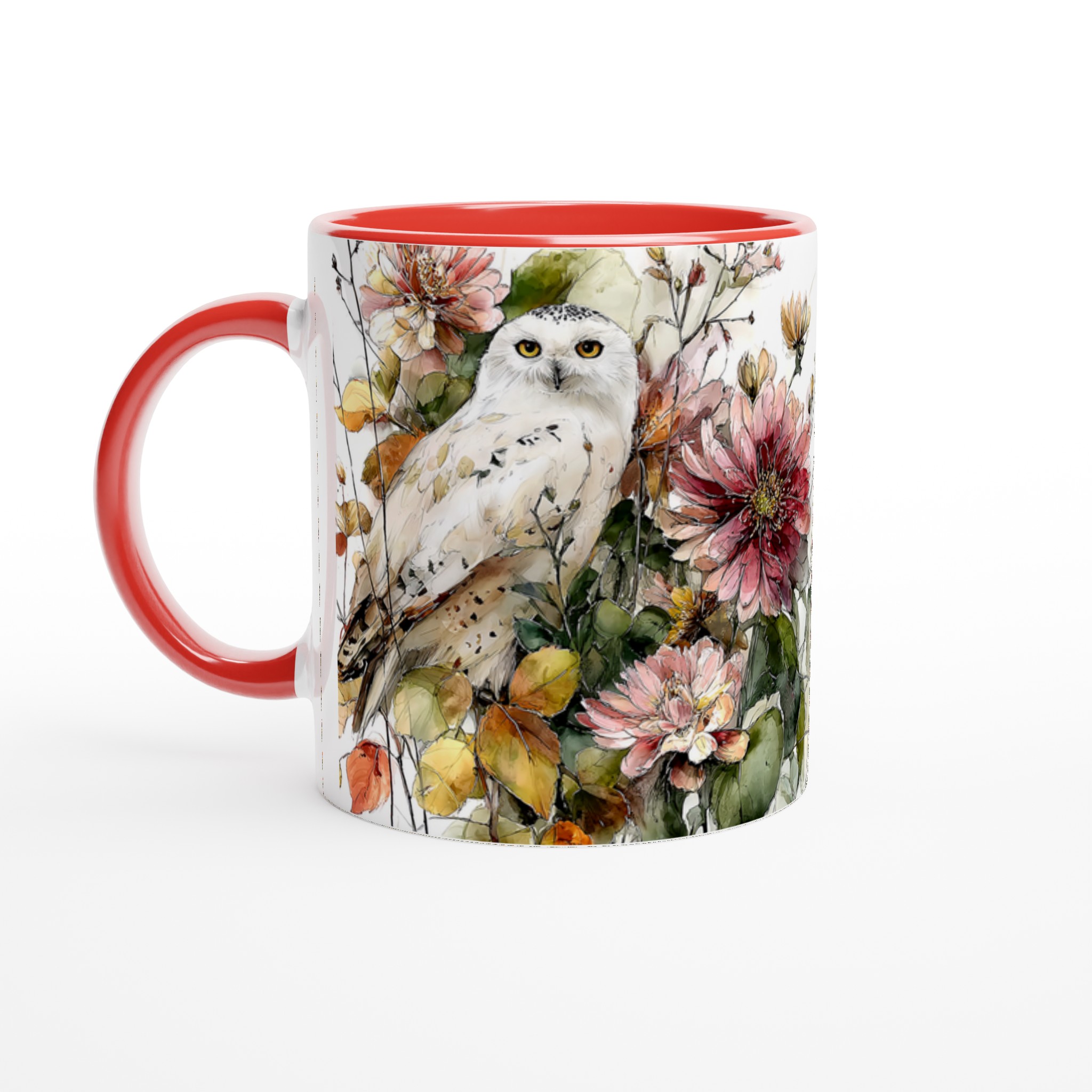 Vit 11oz keramisk mugg med elegant uggla och blommönster – välj din favorit bland sju färger 5 28003192-1d60-4931-8e9d-1081aa82f9c0
