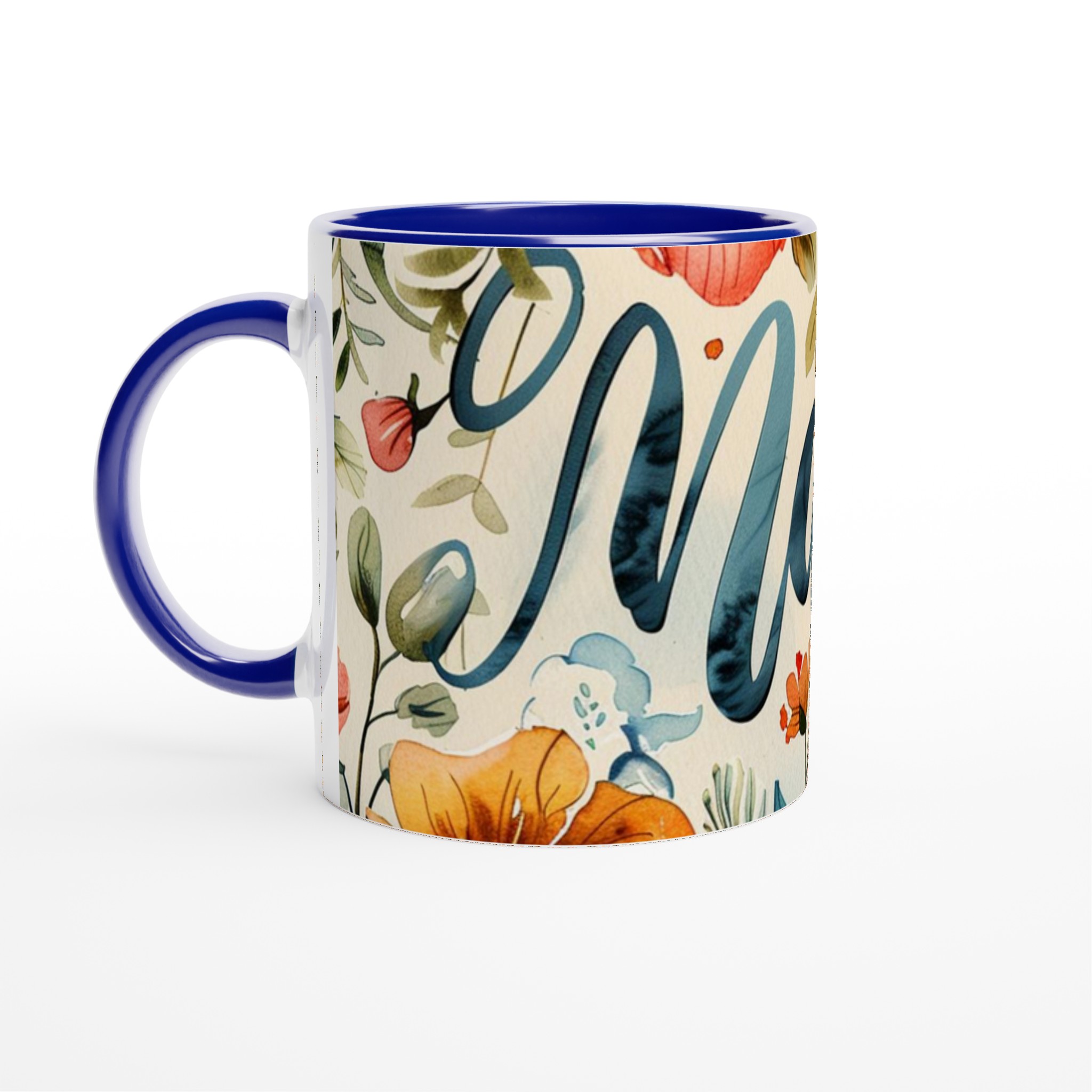 Vit 11oz keramisk mugg med elegant blomsterdesign och personlig touch i sju färgstarka nyanser 2 280f4f26-2ba5-4f08-a561-72d0a2ccebe2