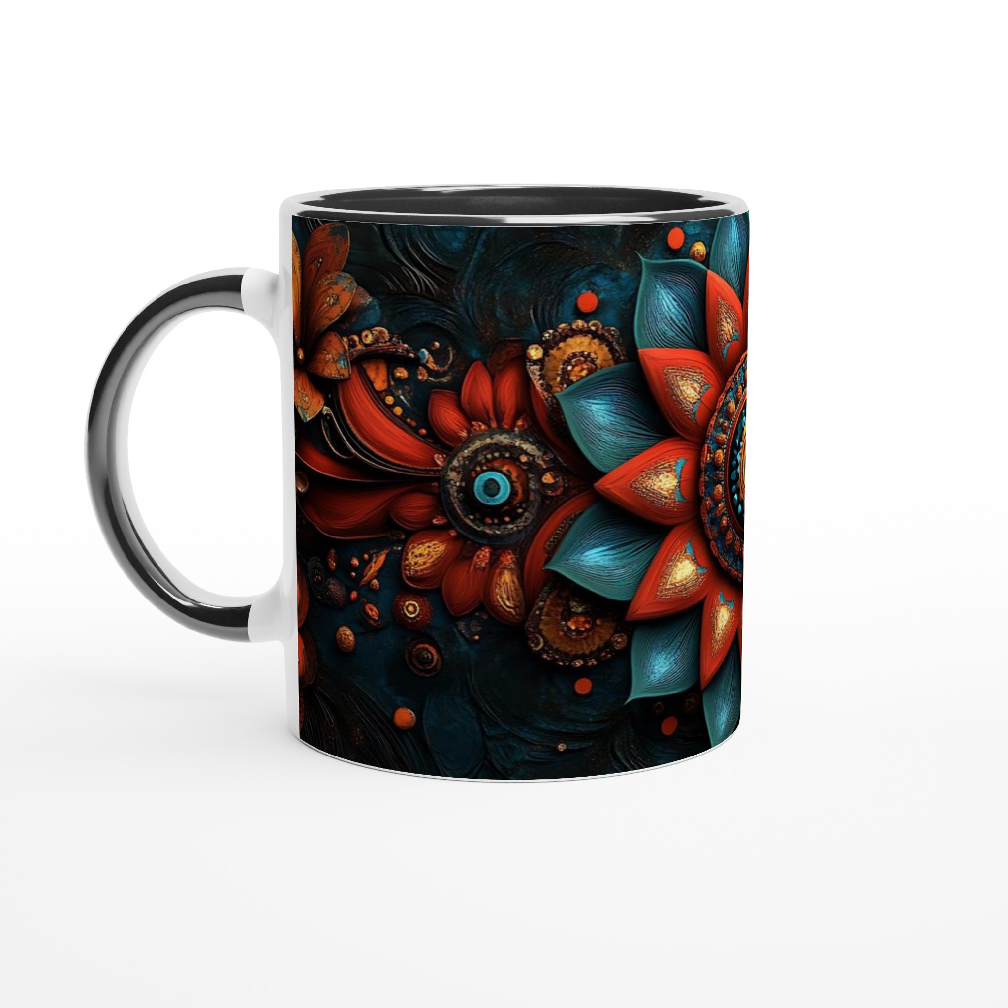Abstrakt Mandala Keramikmugg - Livfulla Turkosa och Kopparröda Toner i 11 oz 4 28480b5b-90a8-4f7e-a329-bf97d830e398