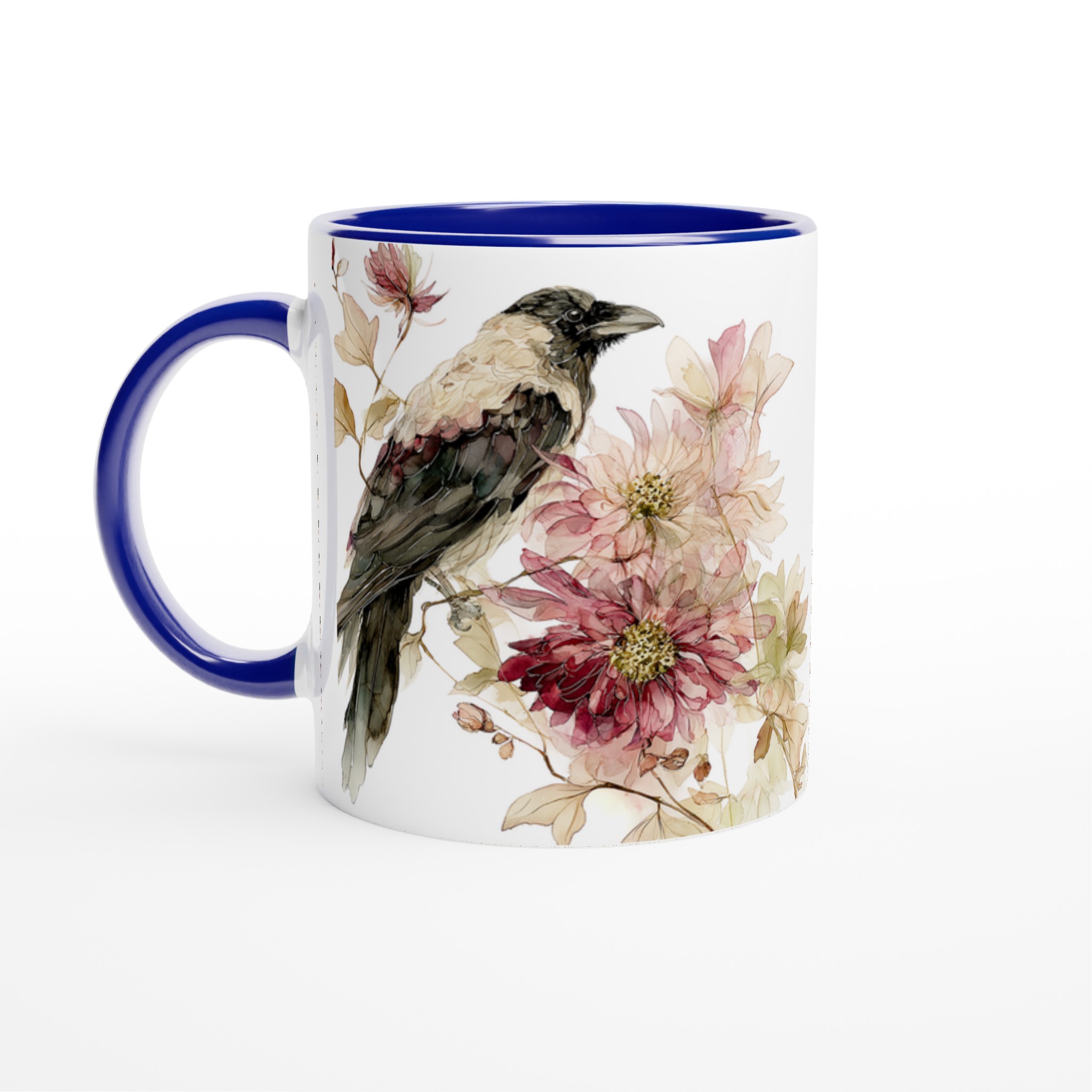 Elegant Vit keramisk mugg med poetisk fågel- och blomdesign i mjuka pasteller 2 28ad1578-2771-409a-83ef-818792eaa182