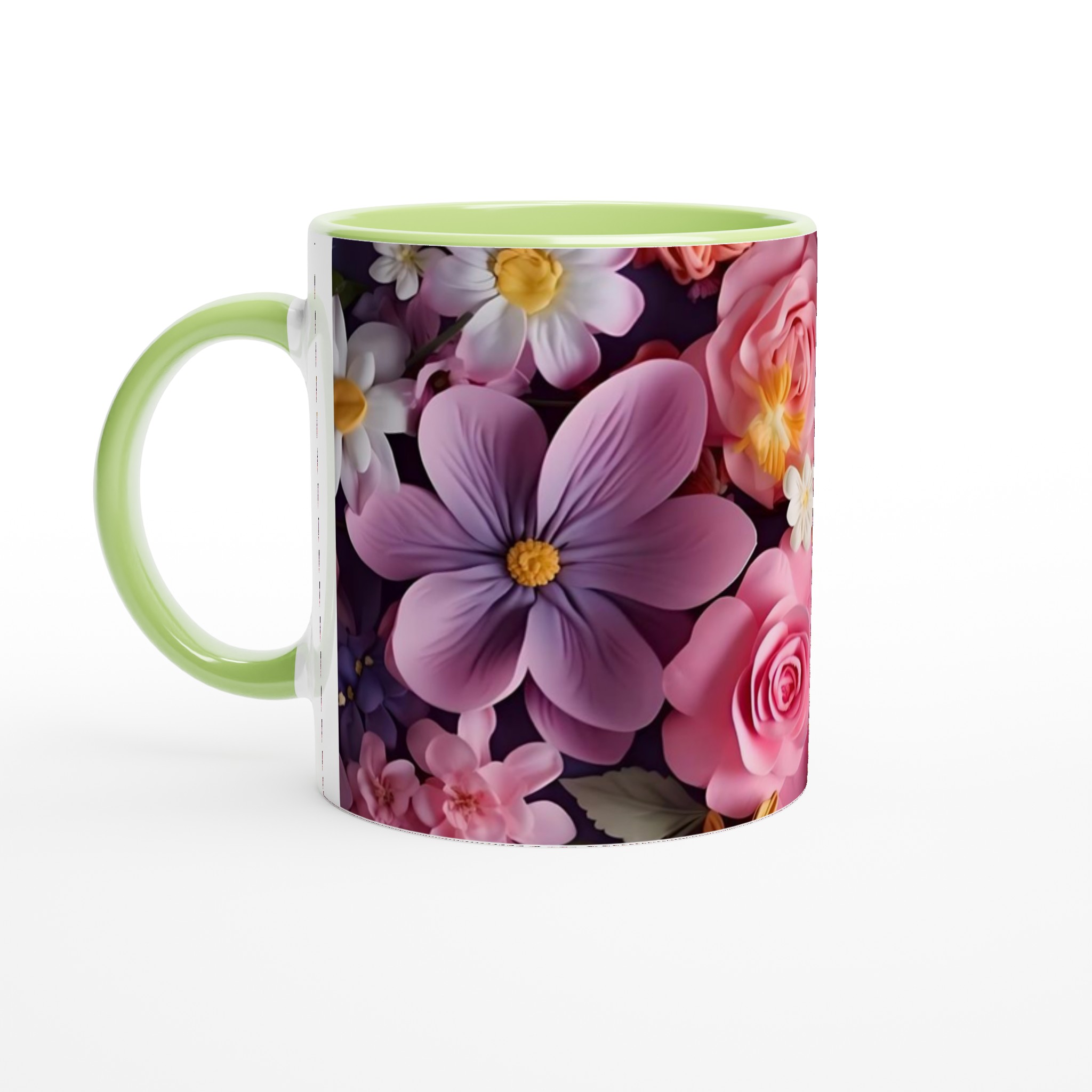 Vit 11oz keramisk mugg med blomsterdesign – välj bland sju livfulla färger 7 28ce732a-644b-45e5-90e7-6c8374602d47