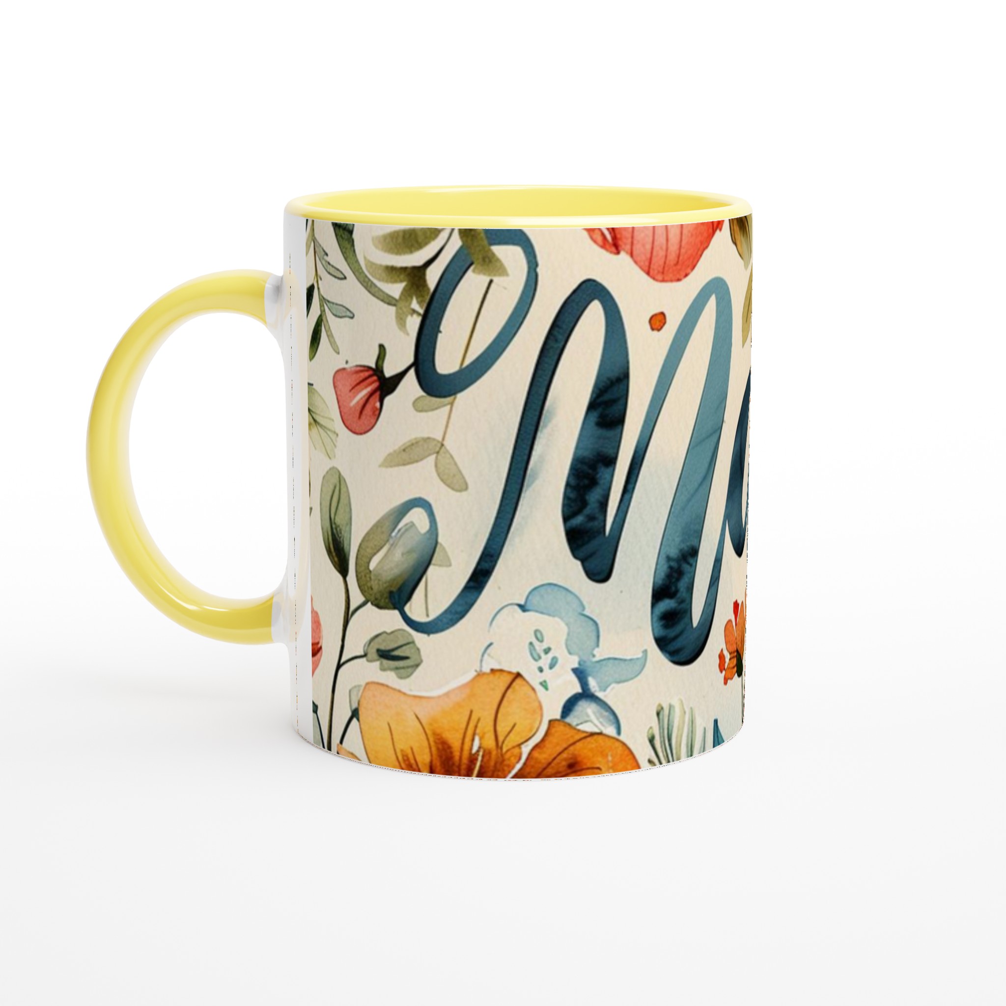 Vit 11oz keramisk mugg med elegant blomsterdesign och personlig touch i sju färgstarka nyanser 3 28eadc45-cbce-41f3-a109-8087552ba917