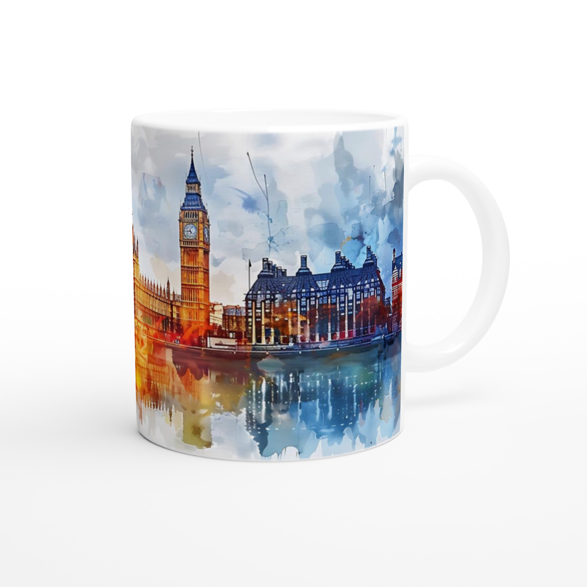 London Watercolor Skyline Mugg – Konstnärlig Vit Keramikmugg 11oz 9 2900e16f-33c2-489a-bdc7-1e5d7e563a3a