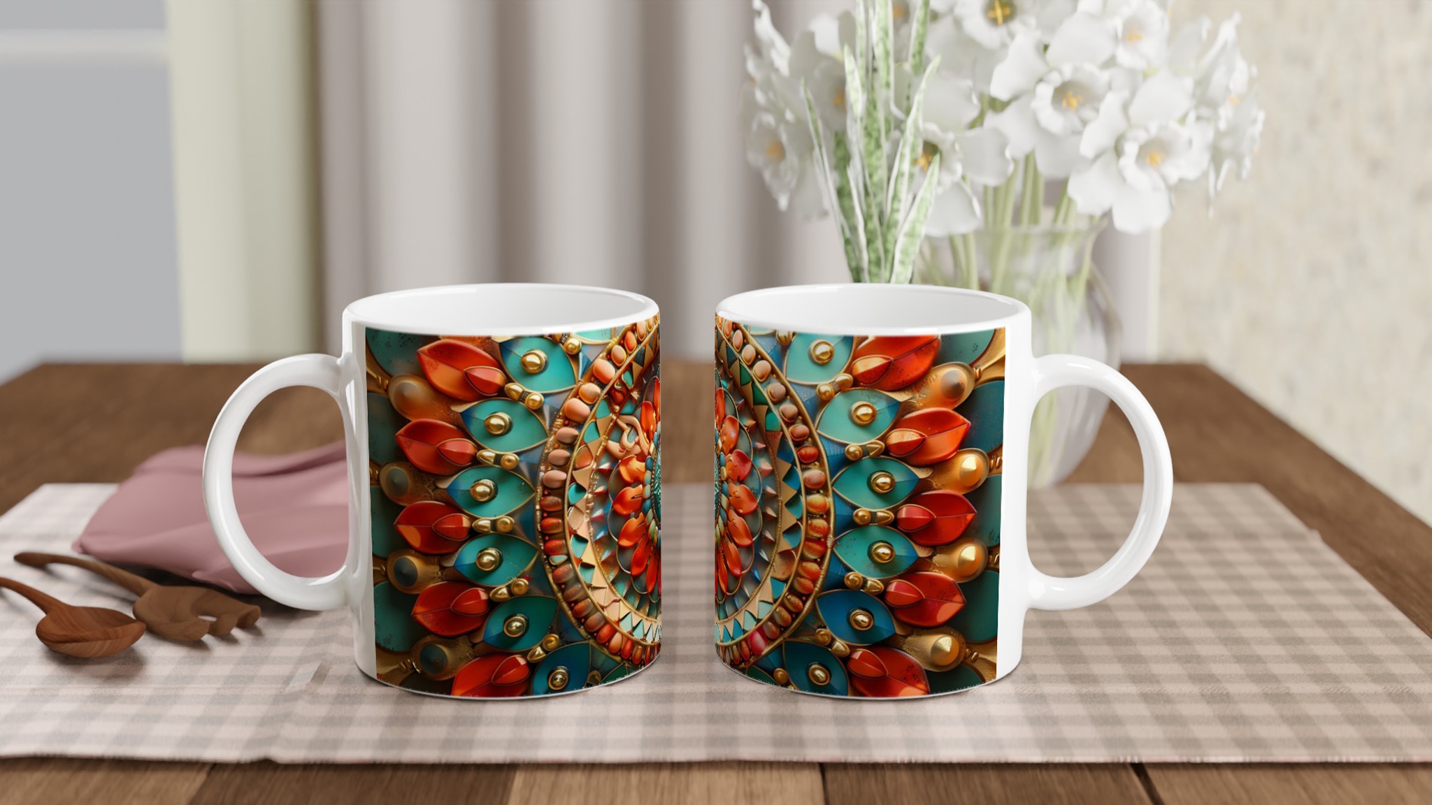 Mångfärgad Orientalisk Mandala Keramikmugg – 11 oz Vit Mugg för Livliga Tryck 10 29418a1b-83ec-4865-b2b7-0ecabf415b42
