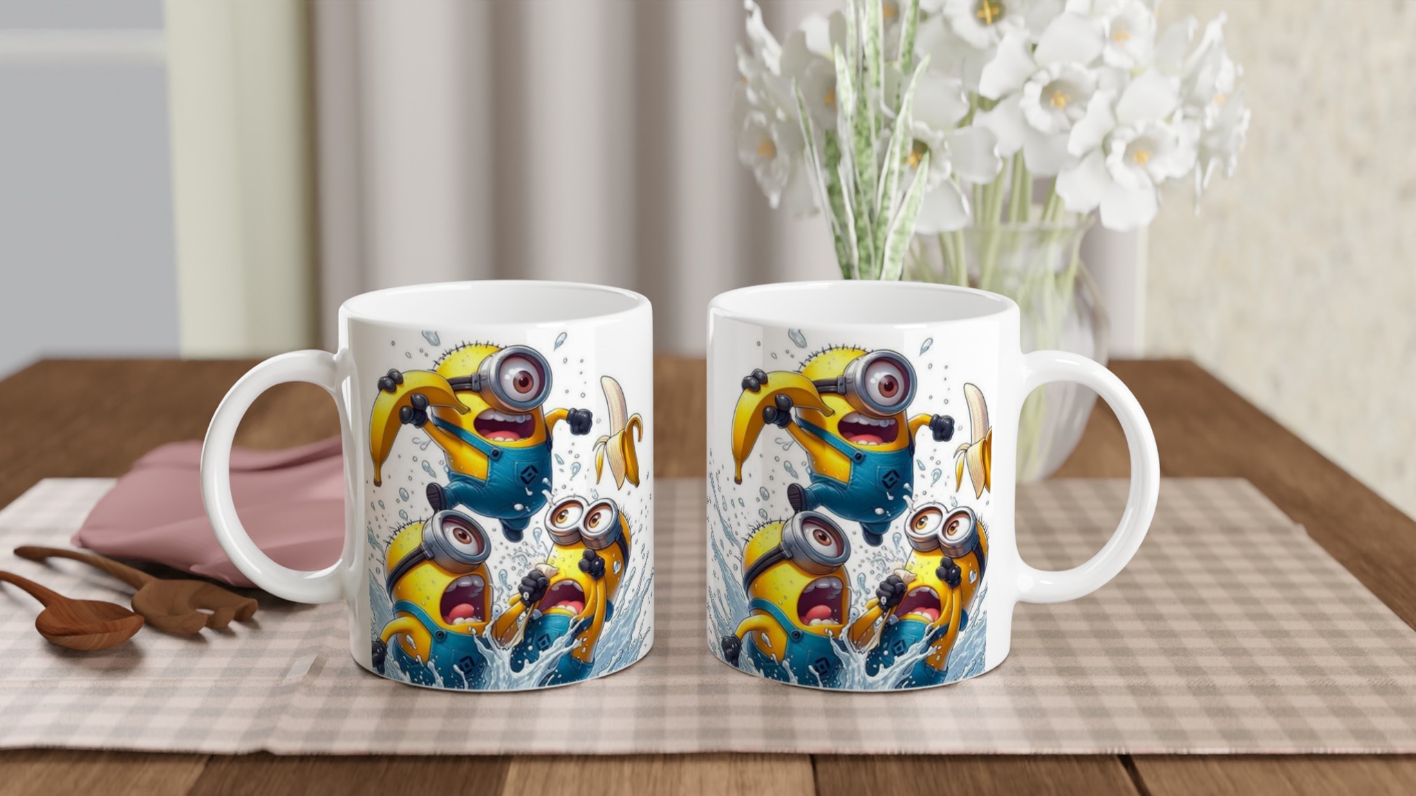 Livfull Vit 11oz Keramisk Mugg med Busiga Minions och Bananskämt i Färgstark Design 11 295505a0-904c-49a7-b2a3-5b751342aacc
