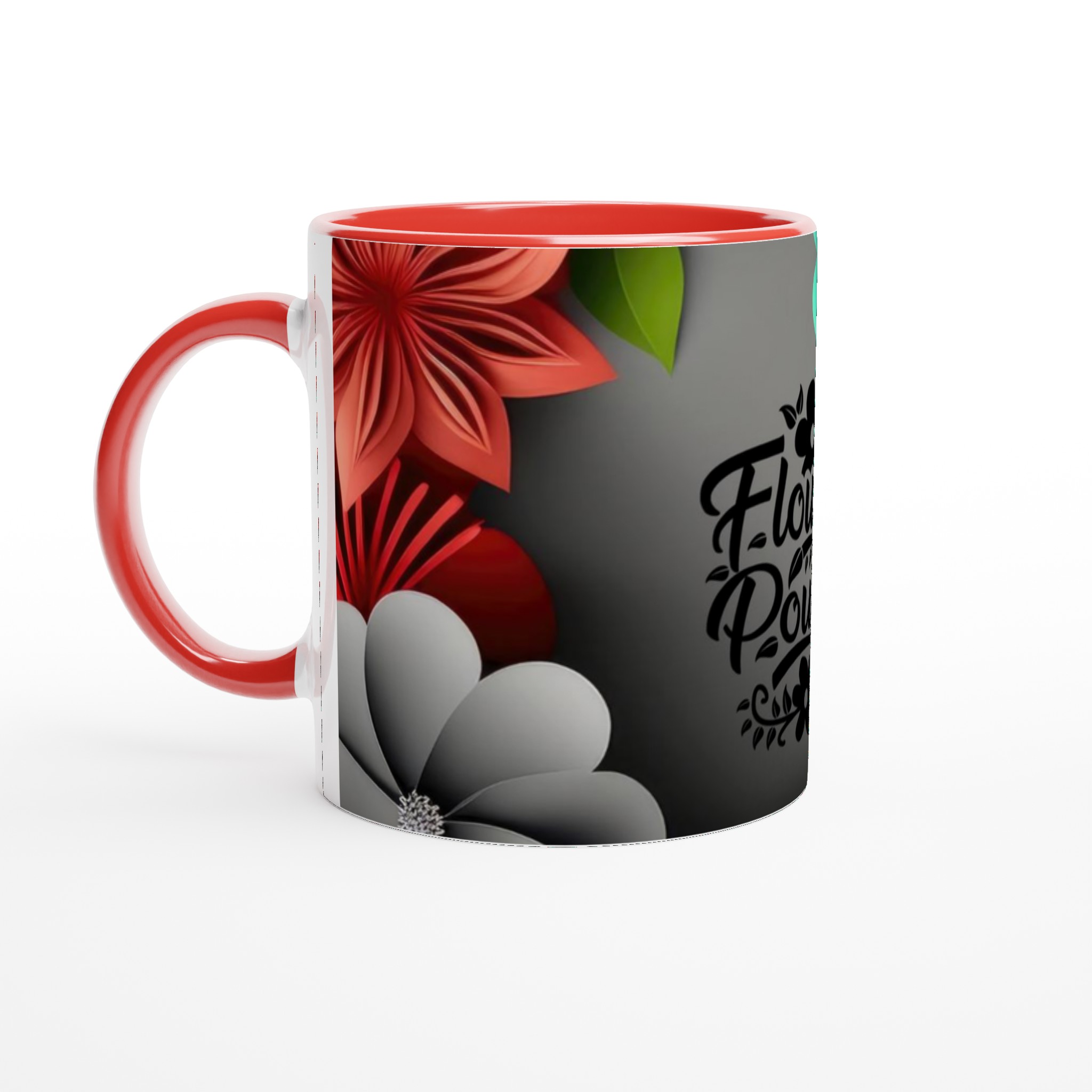 Vit 11oz keramisk mugg med blomsterkraft – välj din favoritfärg bland sju keramiska nyanser 5 29748799-72ba-4de4-a488-1619484dafdb