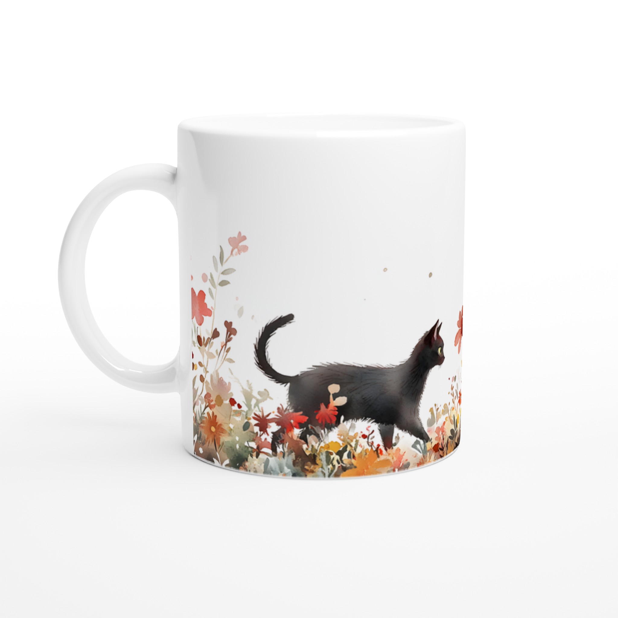 Magisk Katt & Höstblomster – 11oz Keramisk Mugg i Valfri Färg 1 2986324b-3837-4215-af88-144f1ffa0334