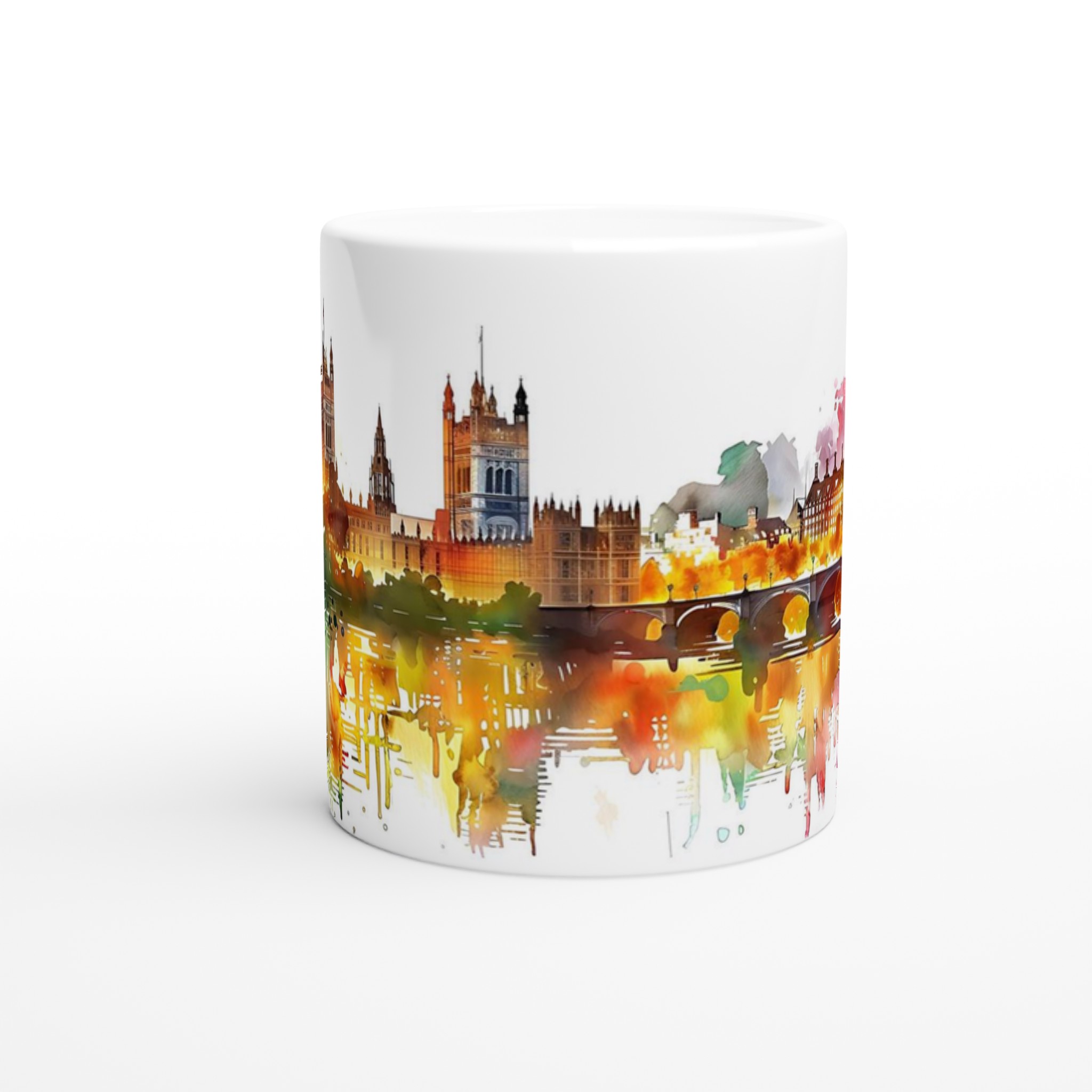 London Watercolor Skyline Mugg – Konstnärlig Siluett i Glada Färger, 11 oz 8 29909e12-ce15-4872-935e-eaecd433a8ff