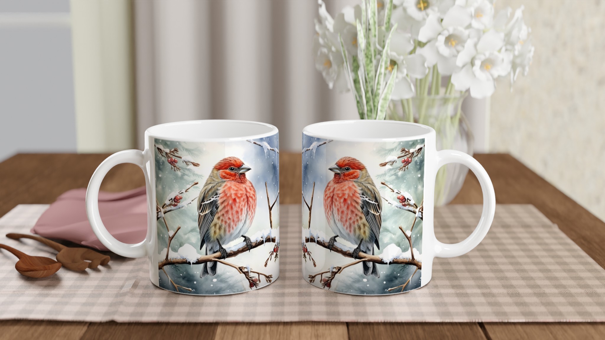 Vit 11oz keramisk mugg med vinterfågelmotiv – välj bland sju vackra keramfärger 10 29c2240c-c145-4b18-878c-f518f483f7d7