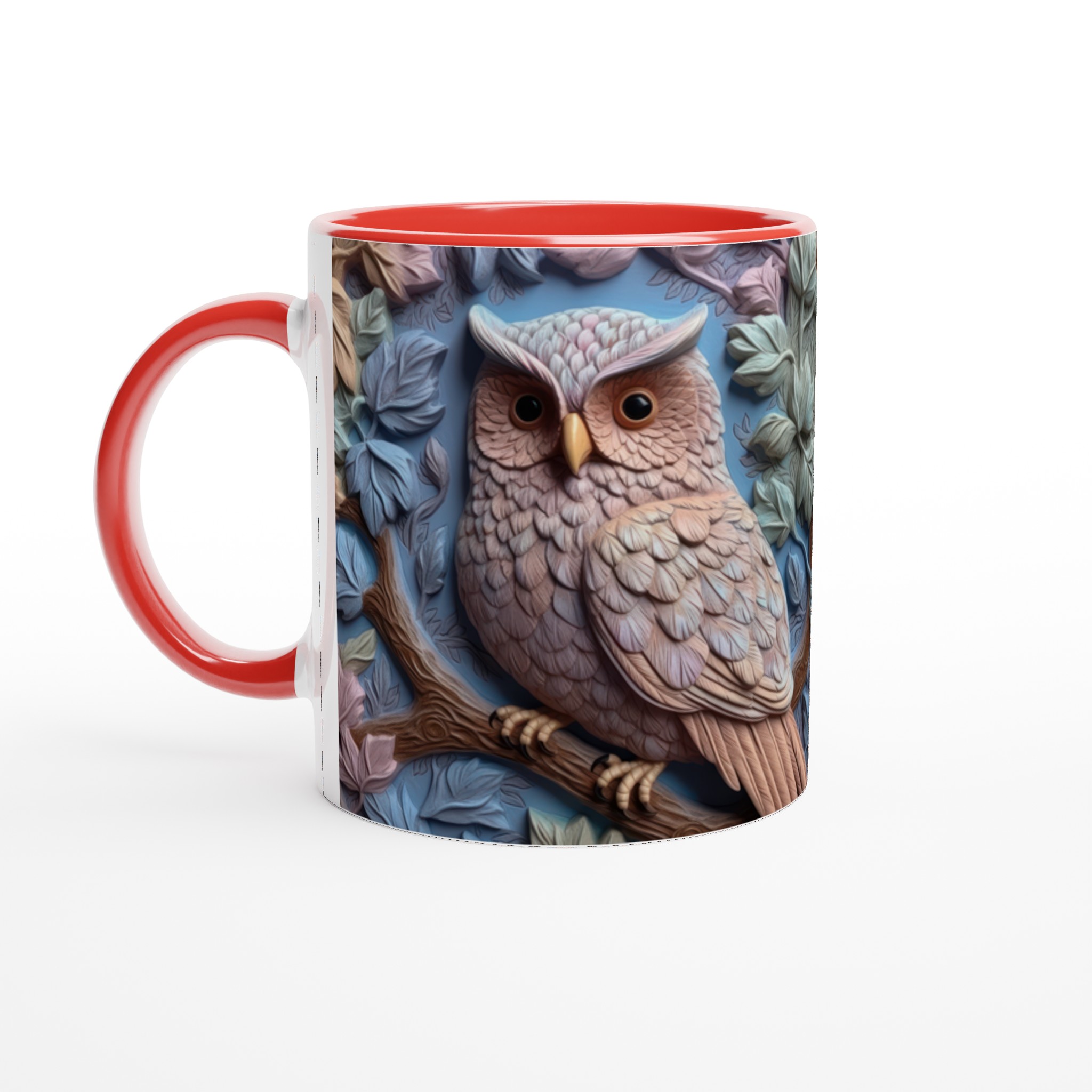 Vit 11oz keramisk mugg med detaljerad uggleskulptur i mjuka jordtoner – välj bland sju färgstarka keramiknyanser 5 29e97f7e-a09c-45b3-b307-d7472e137a06