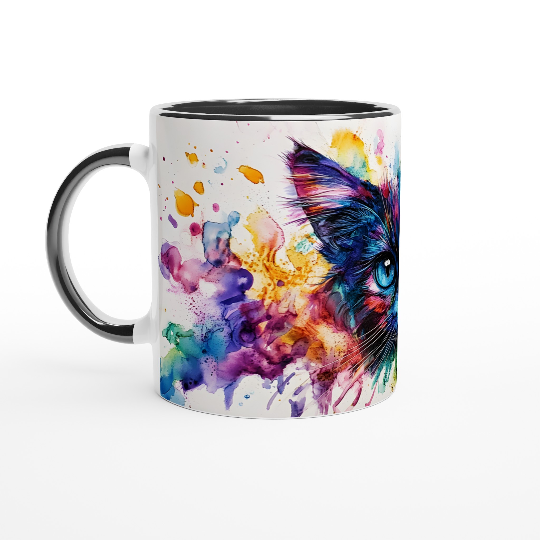 Färgsprakande Kattkonst Mugg - Unik Akvarell & Blomsterdesign - 11oz Premium Keramikmugg i Valfri Färg 4 2a10d74a-0c11-4fdc-969a-38bfd64914ff