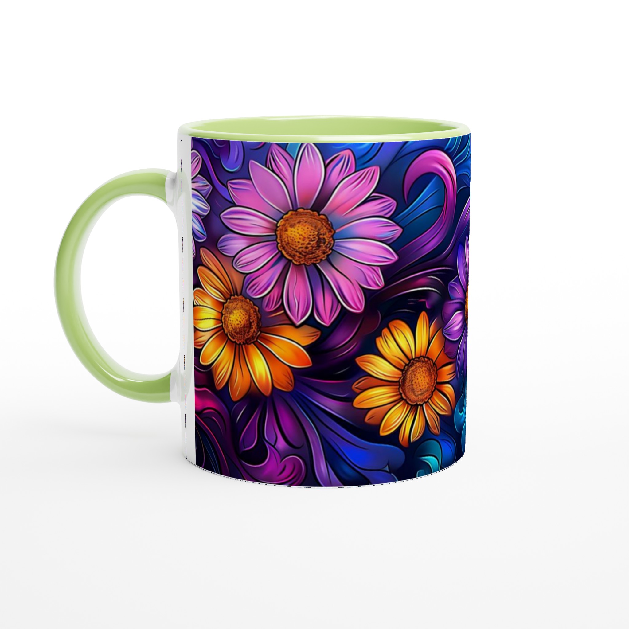 Färgexplosion Blommig Keramikmugg - 11oz Vit Kopp med Vibrerande Blommönster & Flytande Detaljer 7 2a421e65-1e0b-4011-b7ab-f3096f462ede
