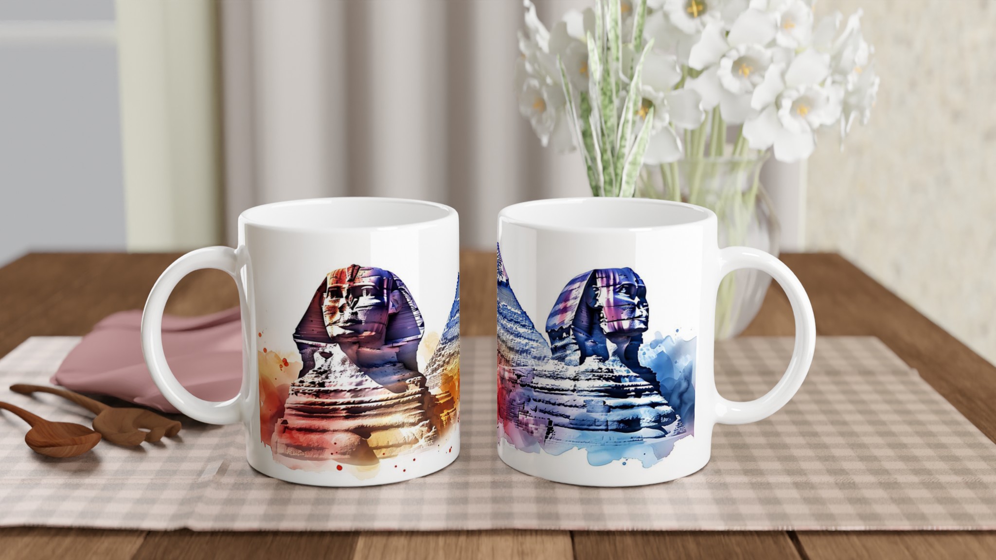 Egyptisk Akvarell Mugg - Sphinx & Pyramid Design i Levande Färgstänk 10 2a9c8695-1fed-4788-9593-c290e0519639