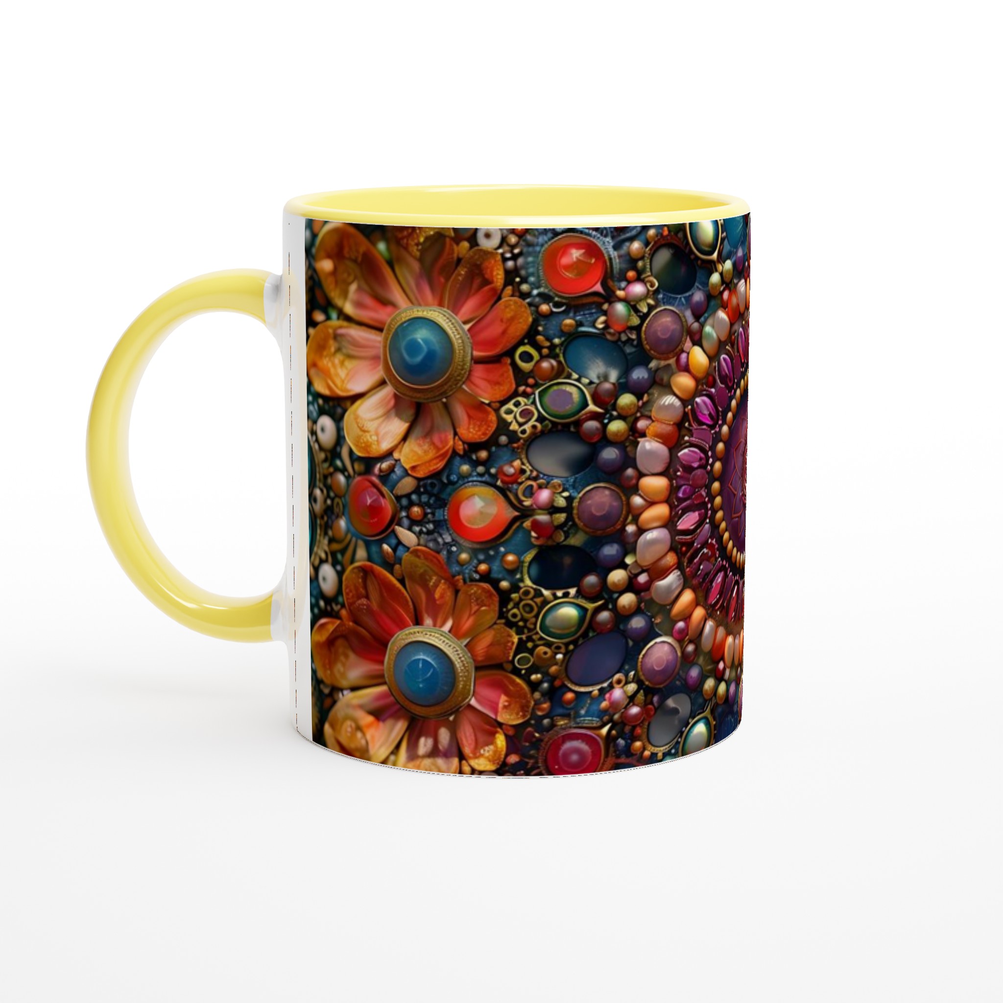 Bohemisk Blomstermandal Keramikmugg – Konstnärlig 11oz Kaffemugg med Färgglada Juveltoner 3 2aae5d14-8b4e-412e-aa7b-d68b13ff5948