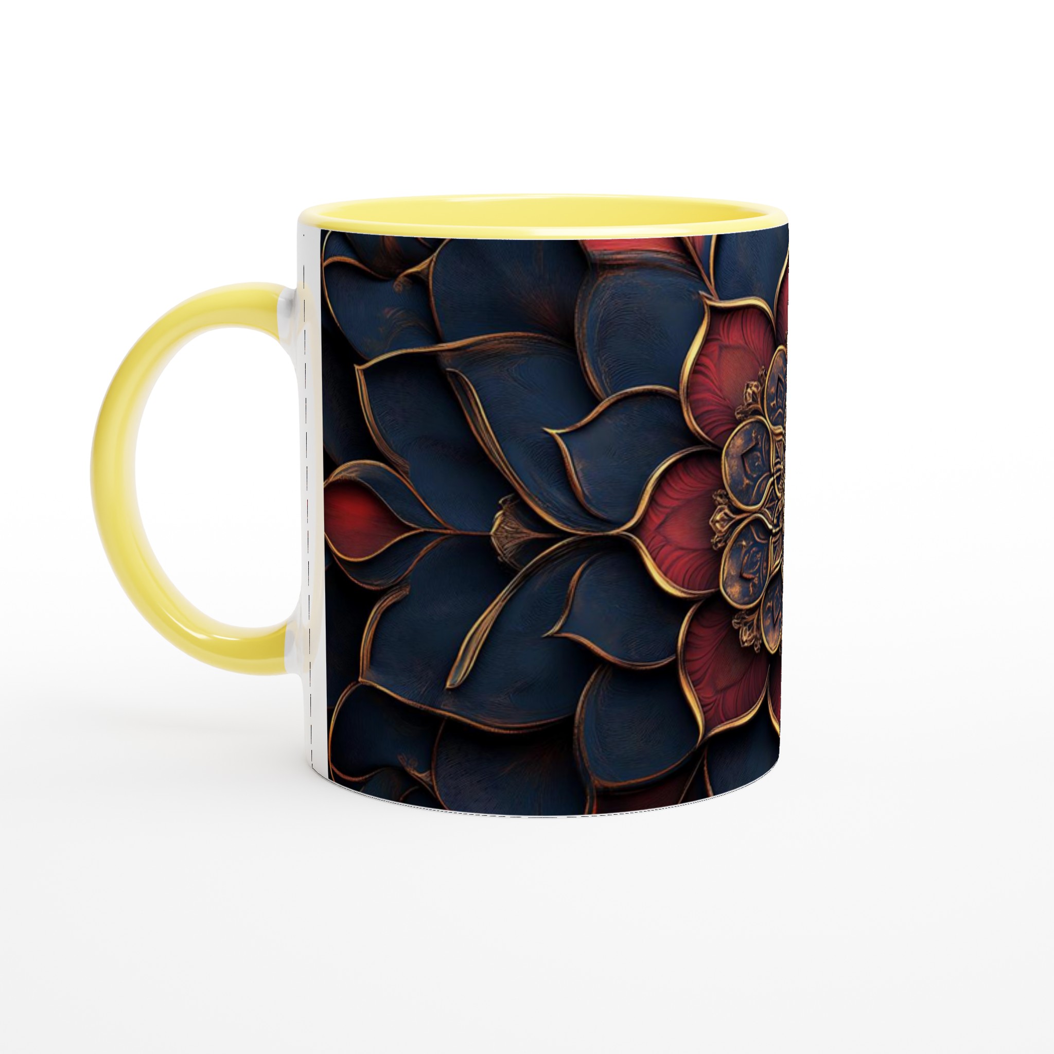 Mörk Lyxig Mandala Mugg – 11oz Keramikmugg med Intrikata Guld- och Röda Mönster 3 2ab11d6d-5eb9-4a0a-a190-20c8cd1e3283