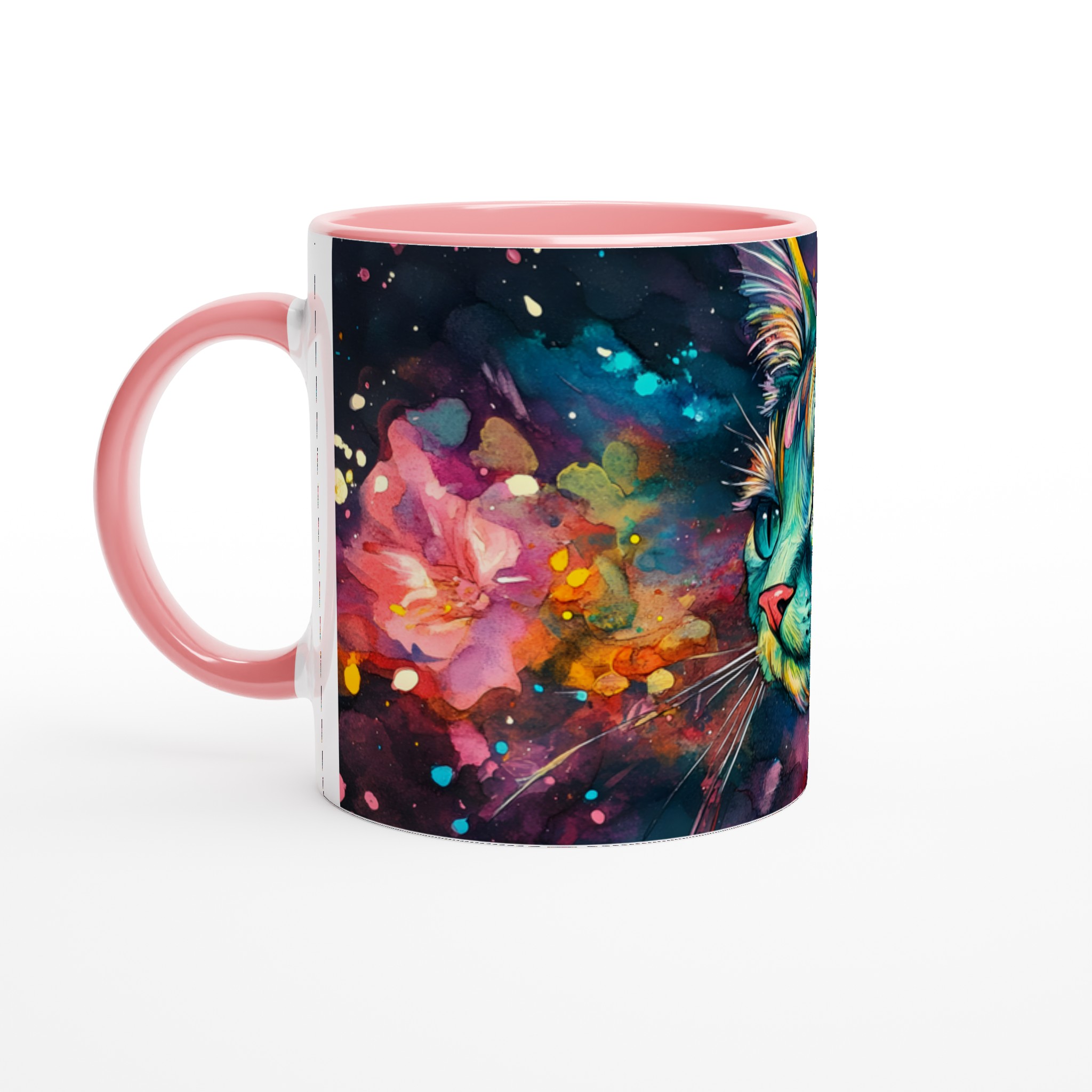 Vit 11oz Keramisk Mugg med Färgstark Katt- och Blomsterdesign i Din Favoritfärg 6 2abb7608-156e-443a-b4e1-ed8e3880cd40