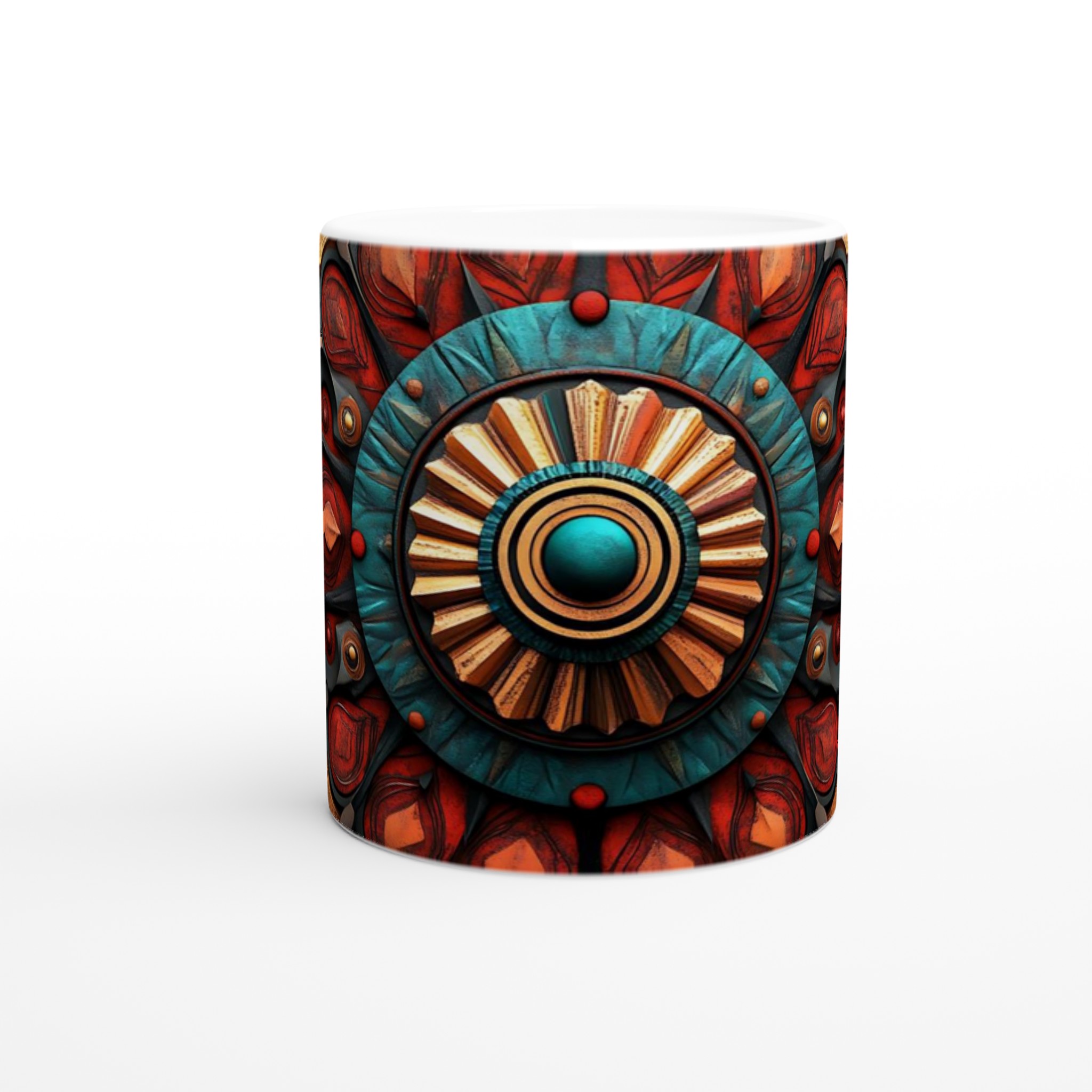 Aztec Inspired Keramikmugg - 11oz Mandala Mönster i Rött & Turkos 8 2ac39328-5ca4-47e4-be65-866635476d8b