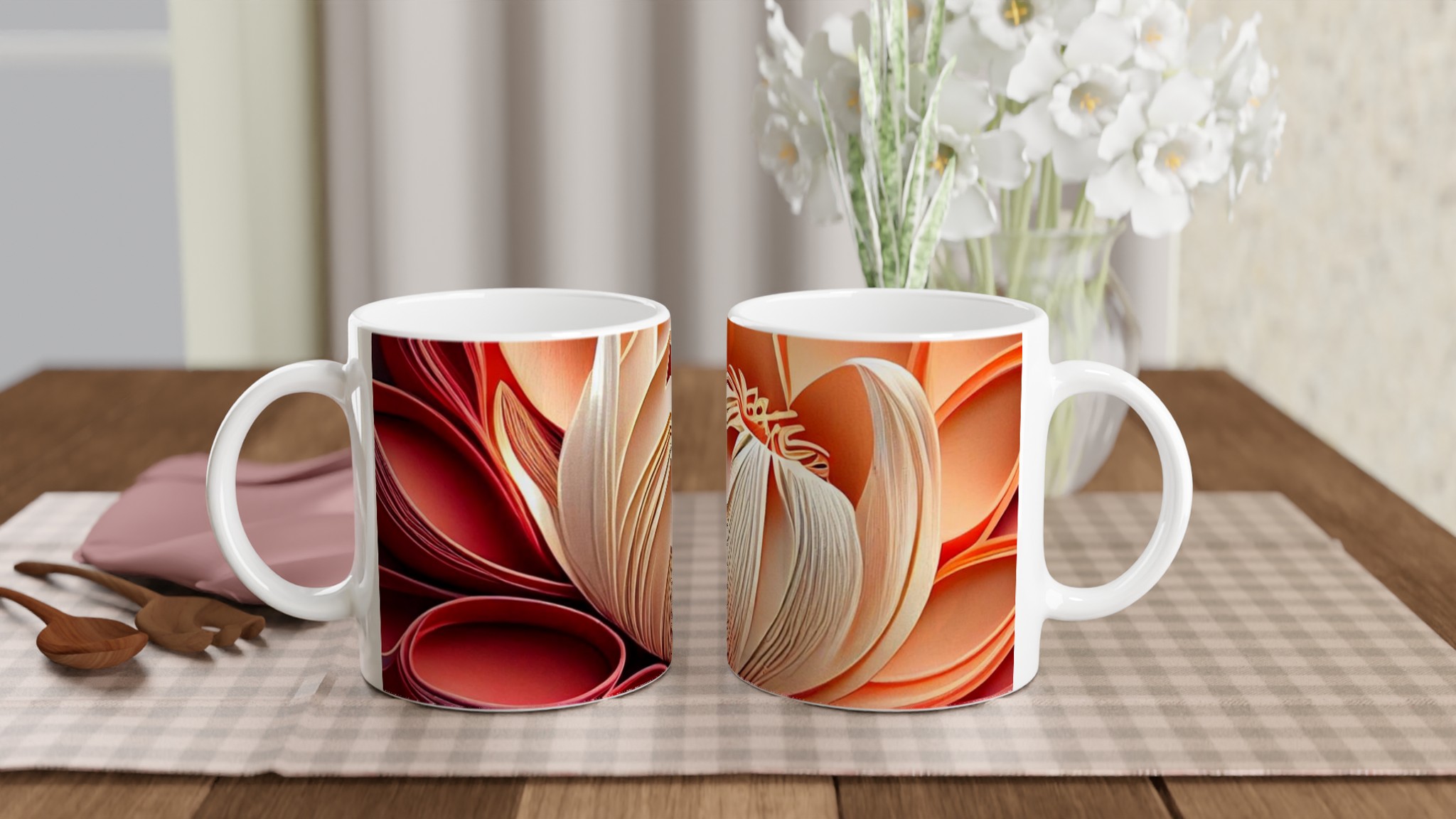 Vit 11oz Keramisk Mugg med Elegant Blommönster i Sju Vibranta Färger 11 2ac86516-2655-443b-8bcb-24950f4a3fb9