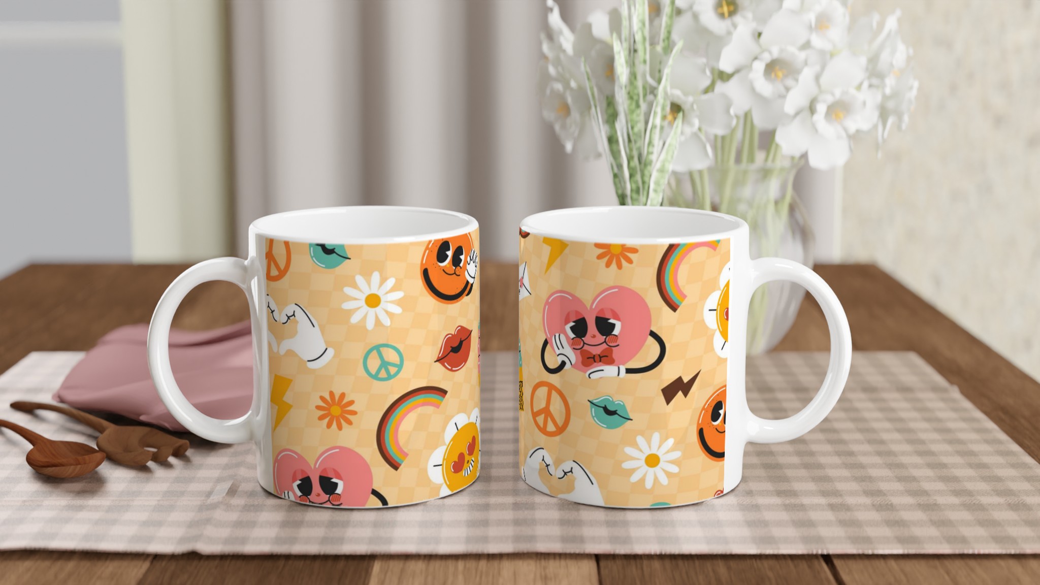 Retro Vibe Keramikmugg 11oz – Kärlek, Fred & Glada Ansikten i Ditt Val av Färg 10 2aee2a1d-130a-43eb-9a58-f7ffb8c8b8c4