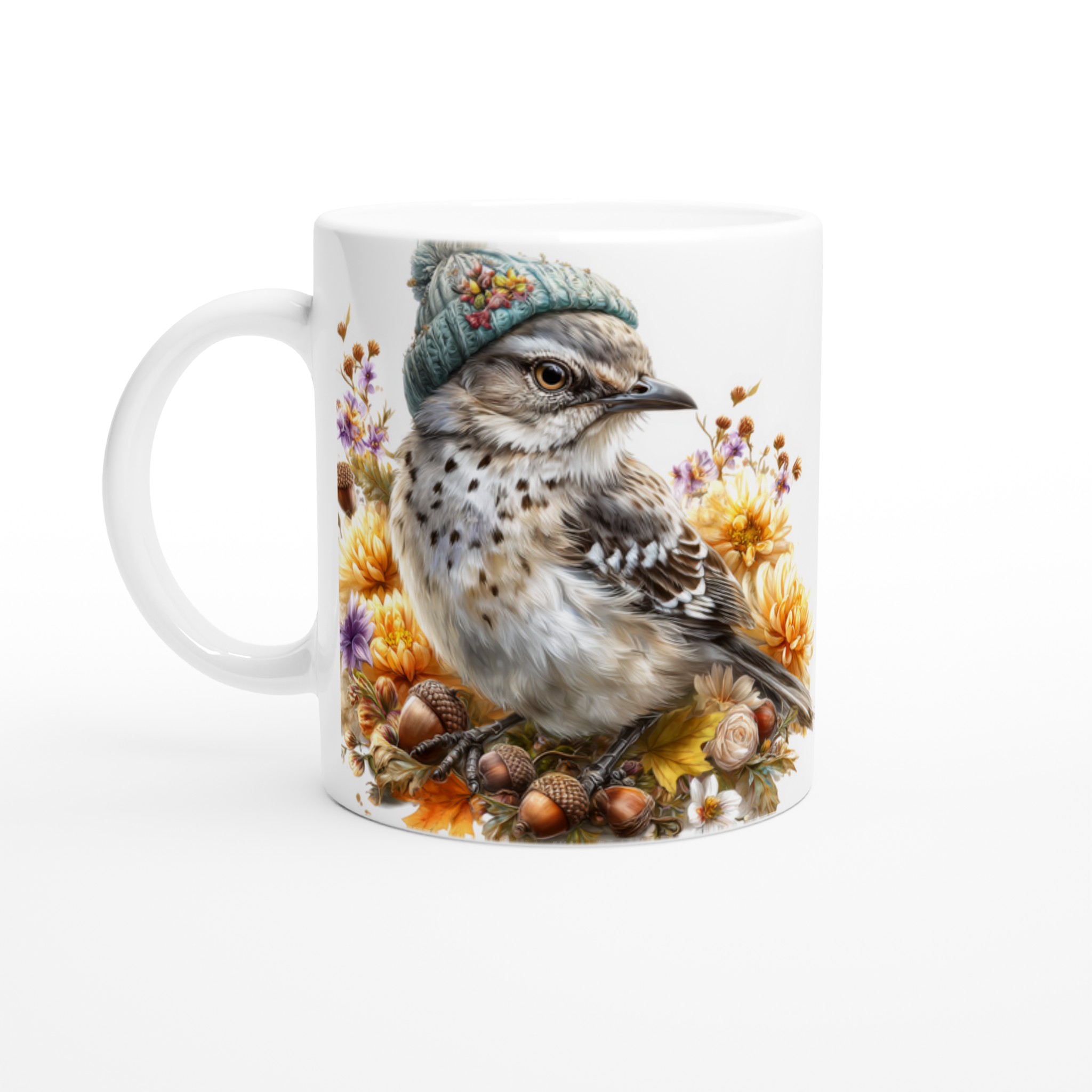 Vit 11oz keramisk mugg med charmigt fågelmotiv i mjuka höstfärger – välj din favoritfärg 1 2af68f1f-5d27-4e52-9d75-849e1955cca7