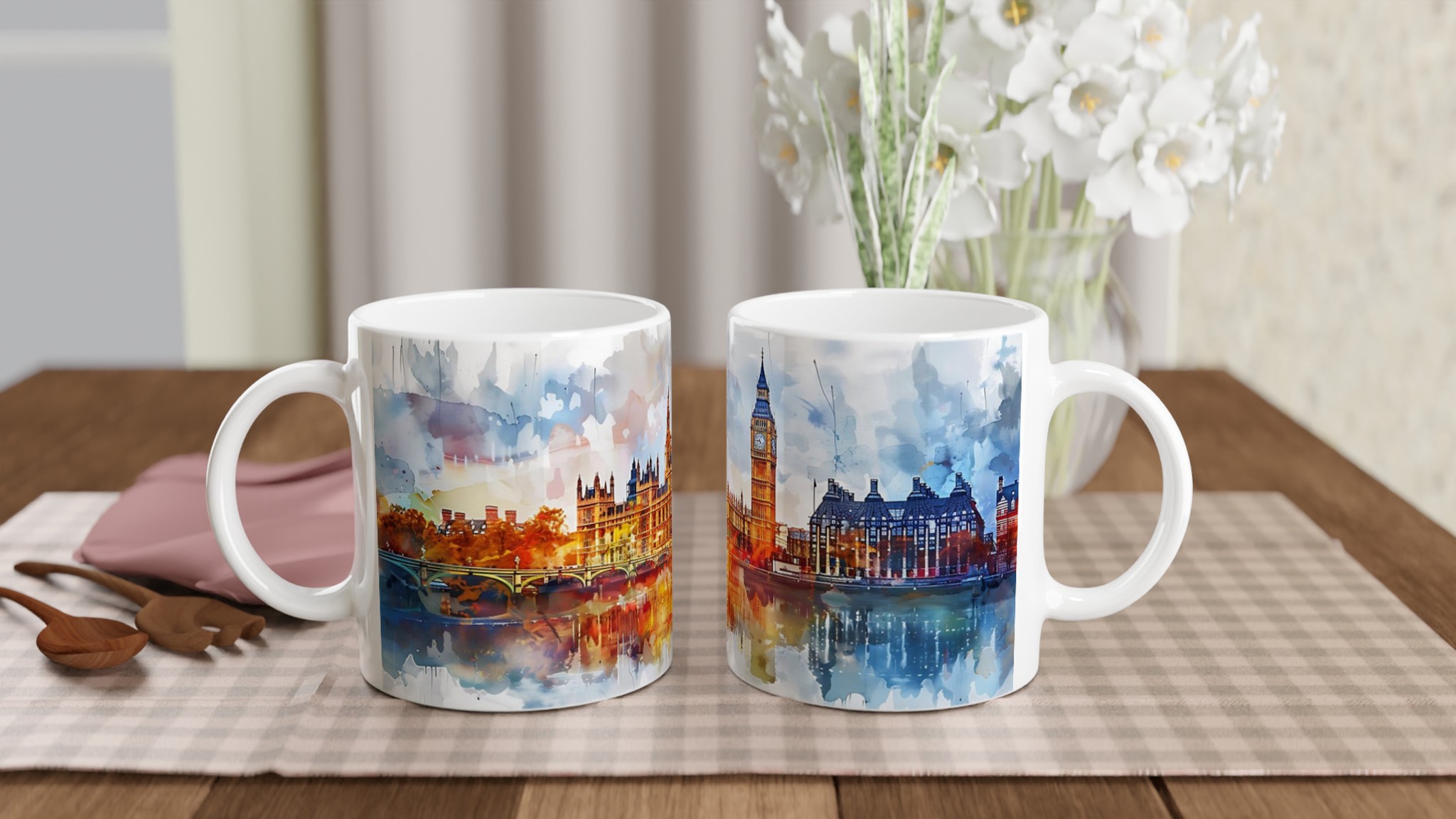 London Watercolor Skyline Mugg – Konstnärlig Vit Keramikmugg 11oz 10 2b4bf418-57c5-4136-afe7-14968ed48139