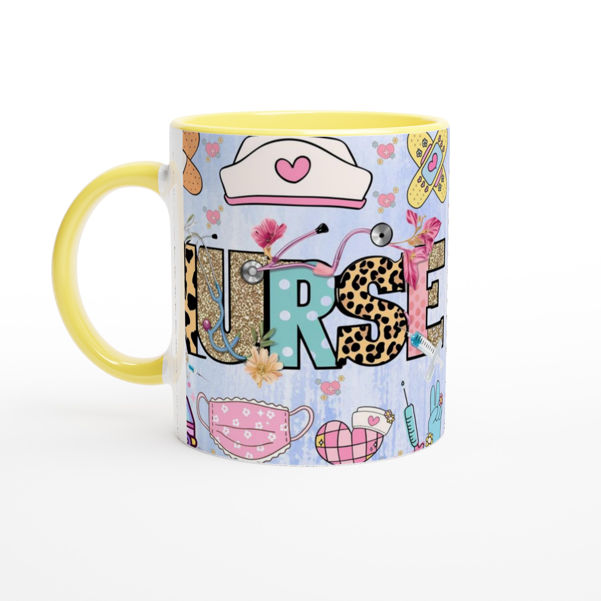 Vit 11oz keramisk mugg med färgstark Nurse-design i lekfulla mönster och nyanser 3 2bbc65e1-94a5-4422-9cfd-442bce5561d0