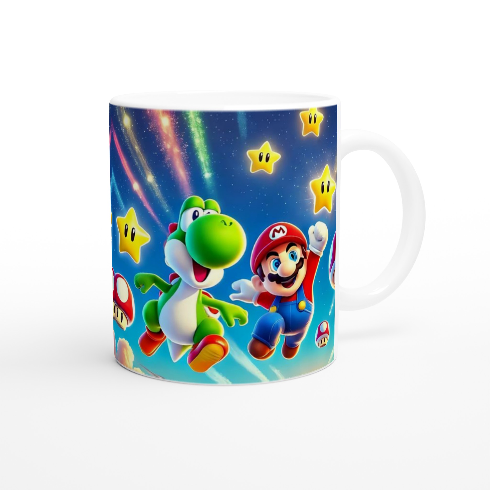 Vit 11oz keramisk mugg med färgstarka spelkaraktärer och magiska stjärnor – välj din keramiska färg 9 2bcd77f3-1f54-48c4-8355-eb8348bb9472