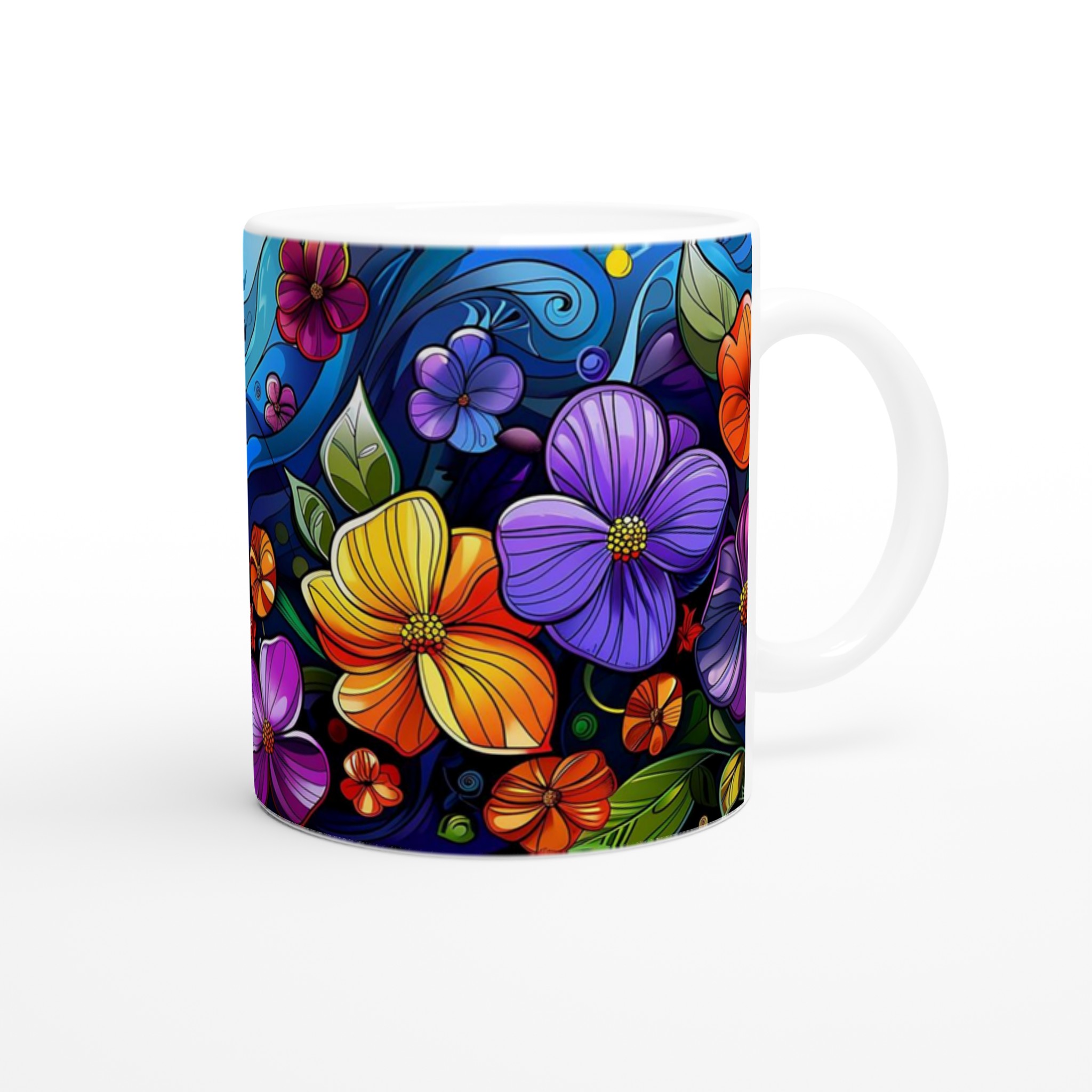 Mångfärgad Floral 11oz Keramikmugg - Lyxigt Tryck med Dina Valbara Färger! 9 2bd83466-ea95-45a7-a7ff-b529d7963178