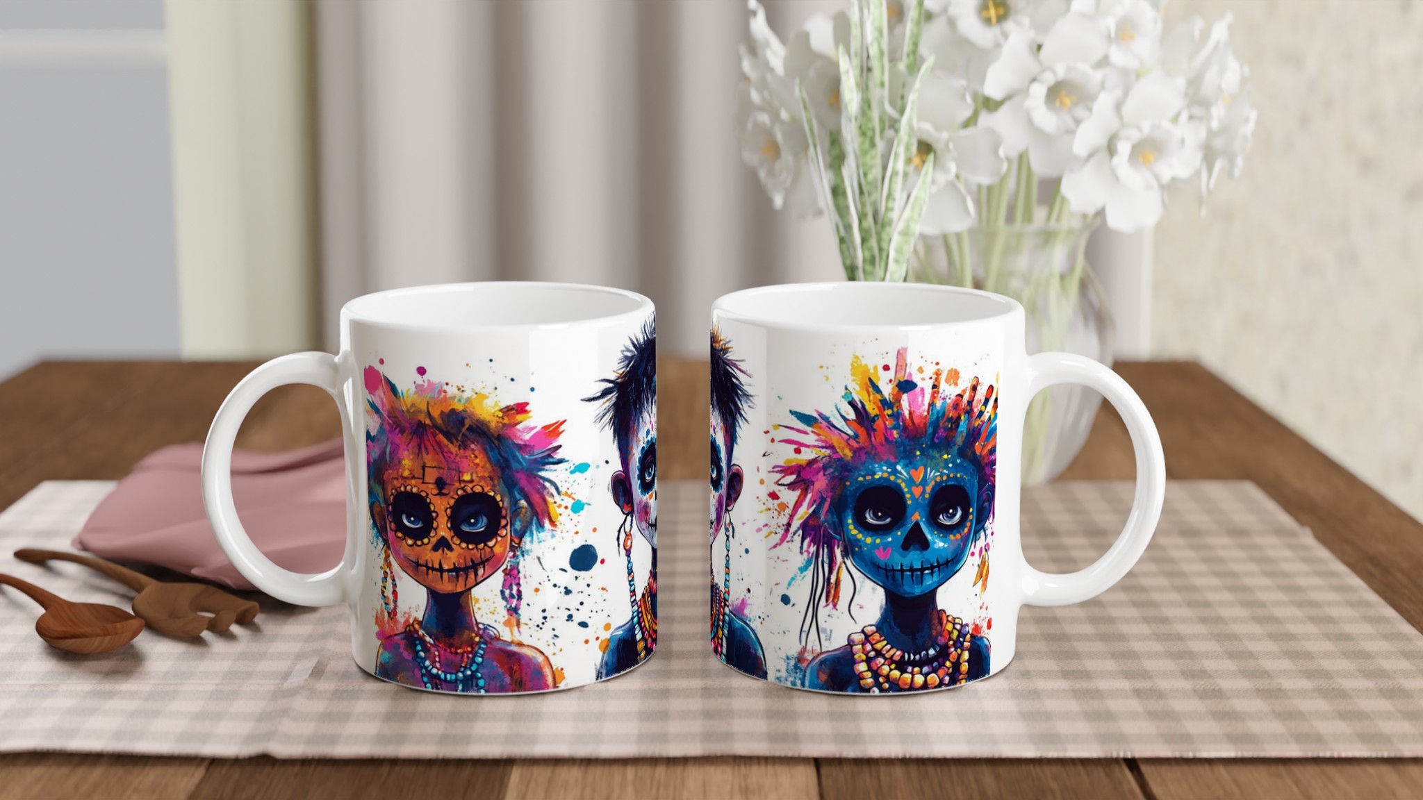 Färgsprakande Calavera Mugg - 11oz Keramisk Kaffemugg i ditt val av sju livfulla färger 10 2be75af6-97ca-4c8e-ba3b-0b7b189f98ae