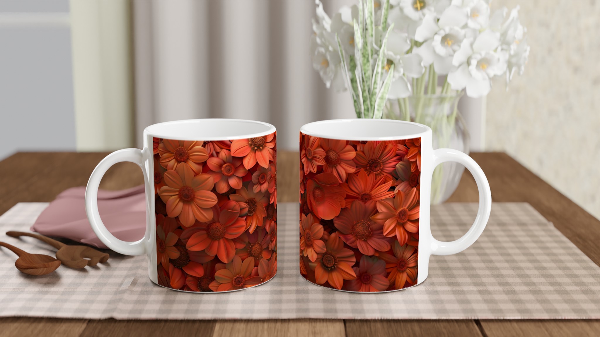 Blomstrande Röda & Orangea Blommor – Premium 11oz Keramikmugg för kaffe, te och design som sticker ut 10 2c471d17-838e-4405-b676-7cfa3a1779e7