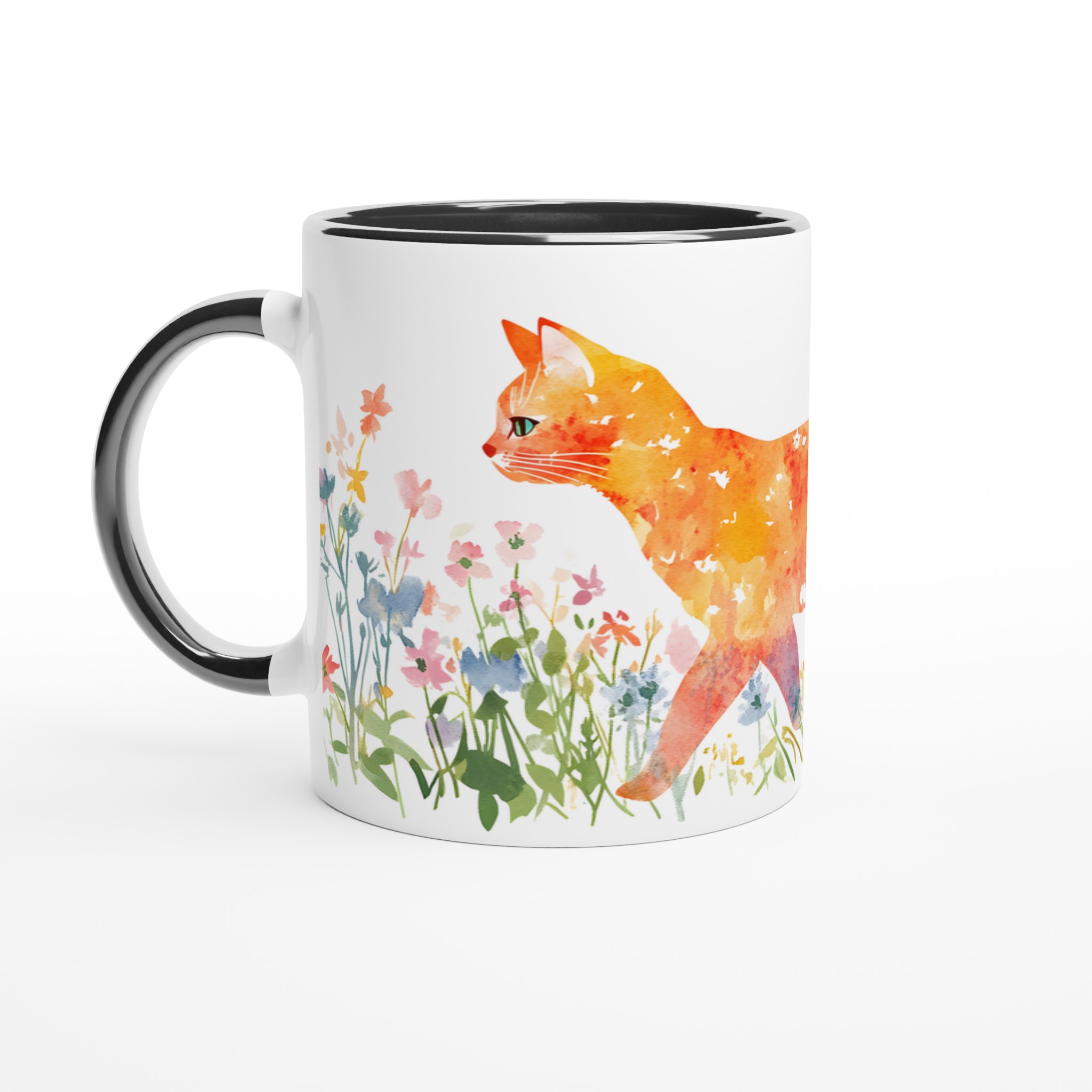 Mugg med Akvarellkatt i Blomsterhav – Välj din Färg för en Personlig Touch! 4 2cc4f65b-46e2-4972-8a9c-421b7477f03d