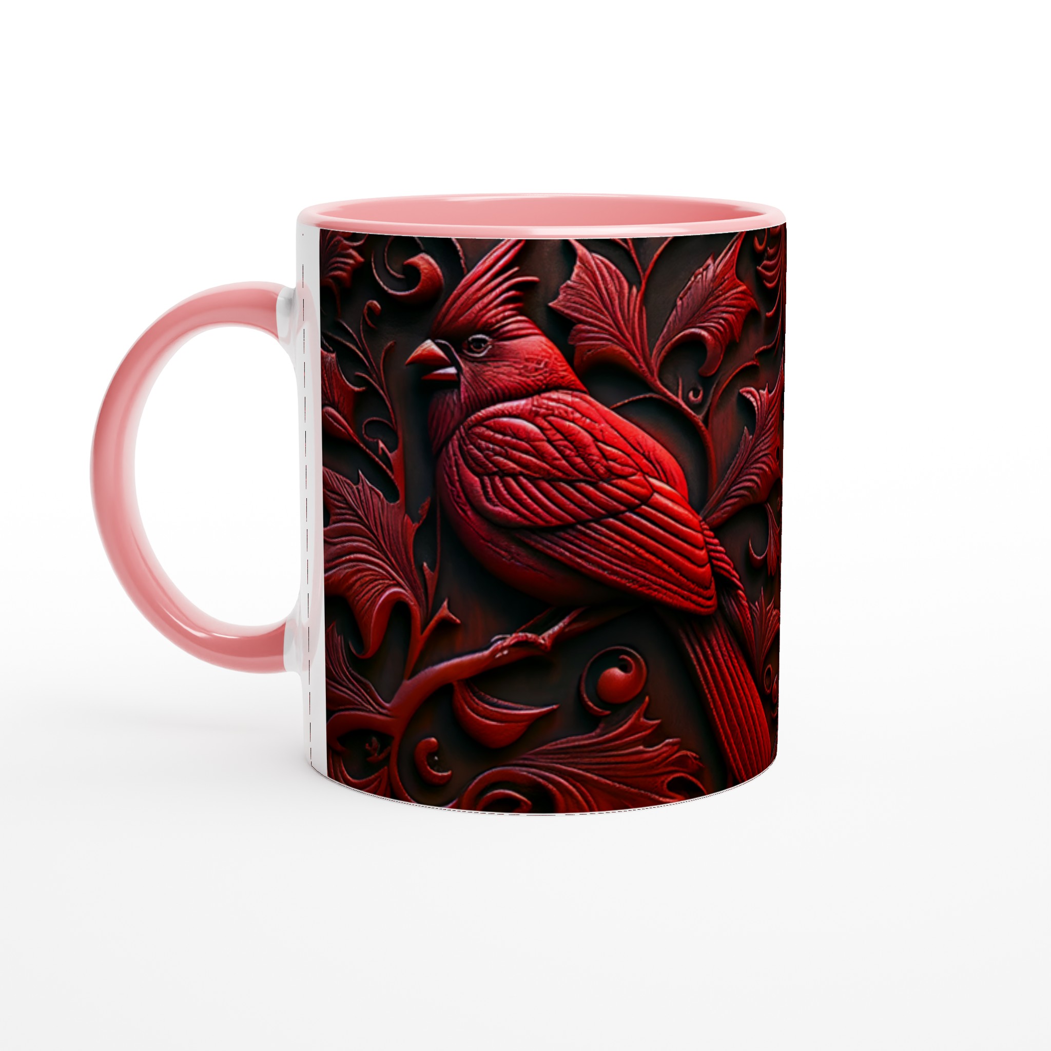 Vit 11oz keramikmugg med elegant kardinalfågelmotiv i djup röd – välj din favoritfärg 6 2d5f1bd0-a5c2-4a80-8a7d-1fb3e62b7a61